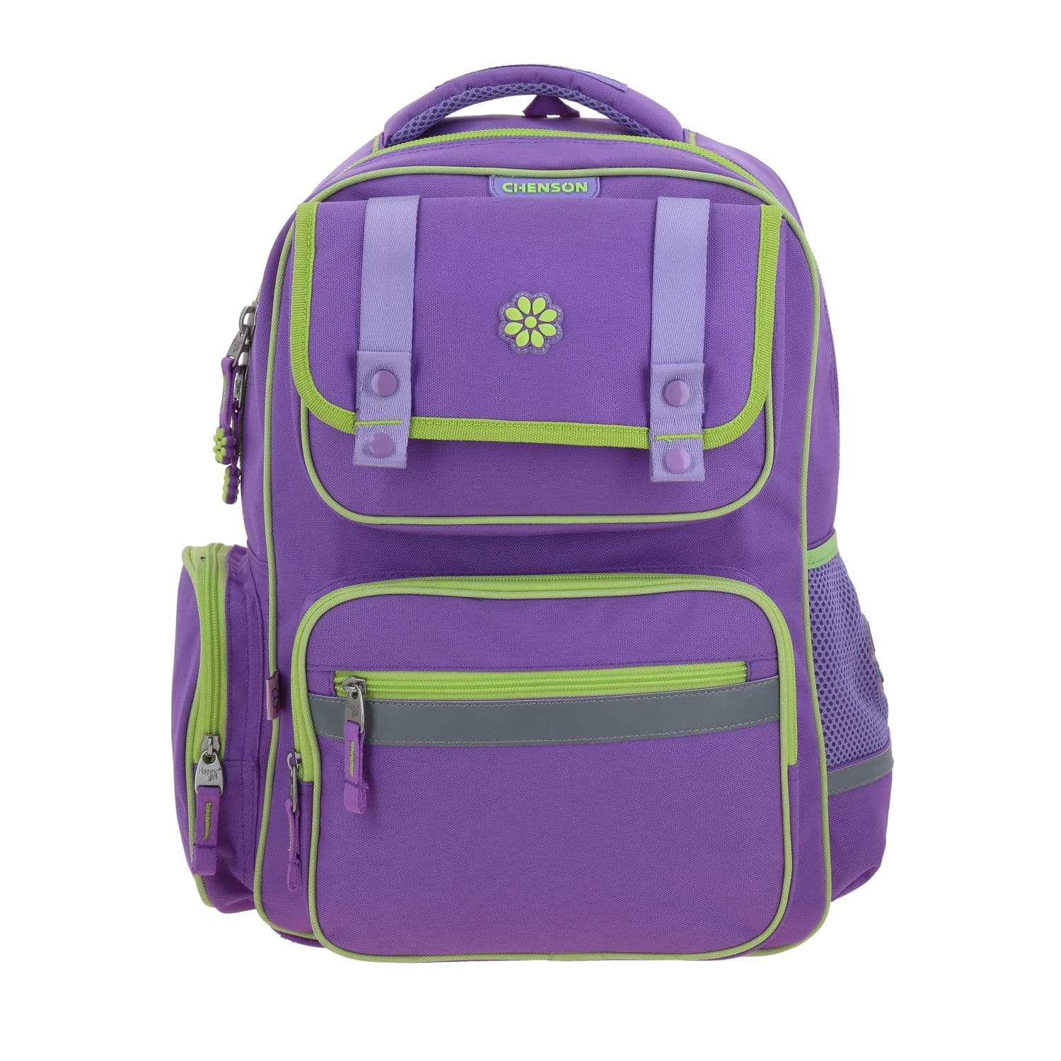 Mochila escolar para niña Happy Girl by Chenson violeta con seguridad y diversión, modelo HG70204-V