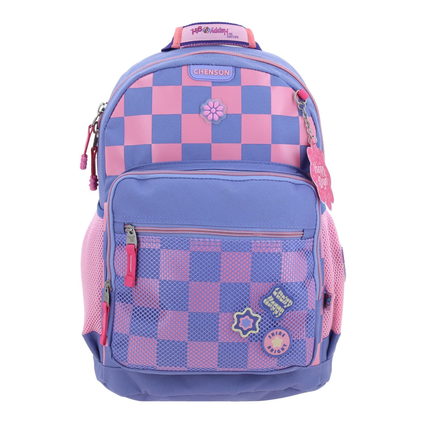 Mochila escolar para niña Happy Girl by Chenson color uva con seguridad y diversión, modelo HG70235-U