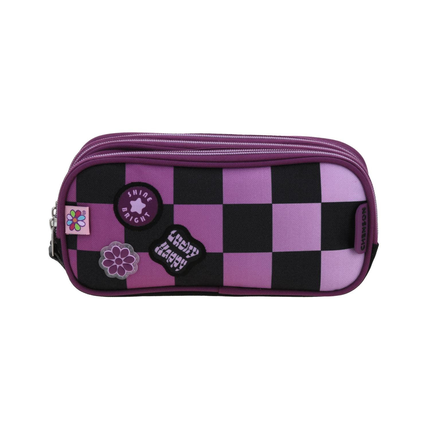 Lapicera escolar para niña Happy Girl by Chenson color negro - Triple compartimento, modelo HG70237-3