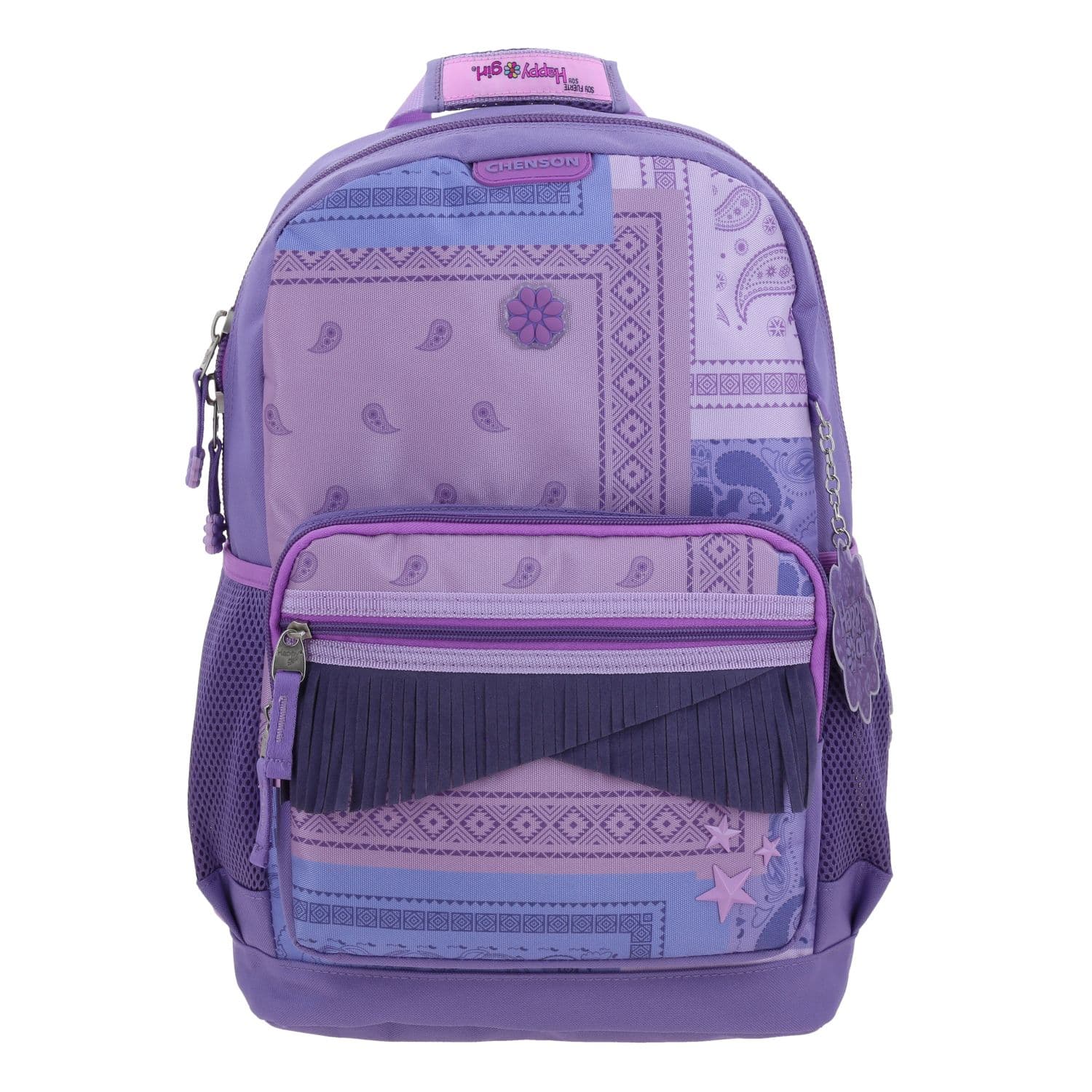 Mochila escolar para niña Happy Girl by Chenson color uva con diversión y seguridad, modelo HG70252-U