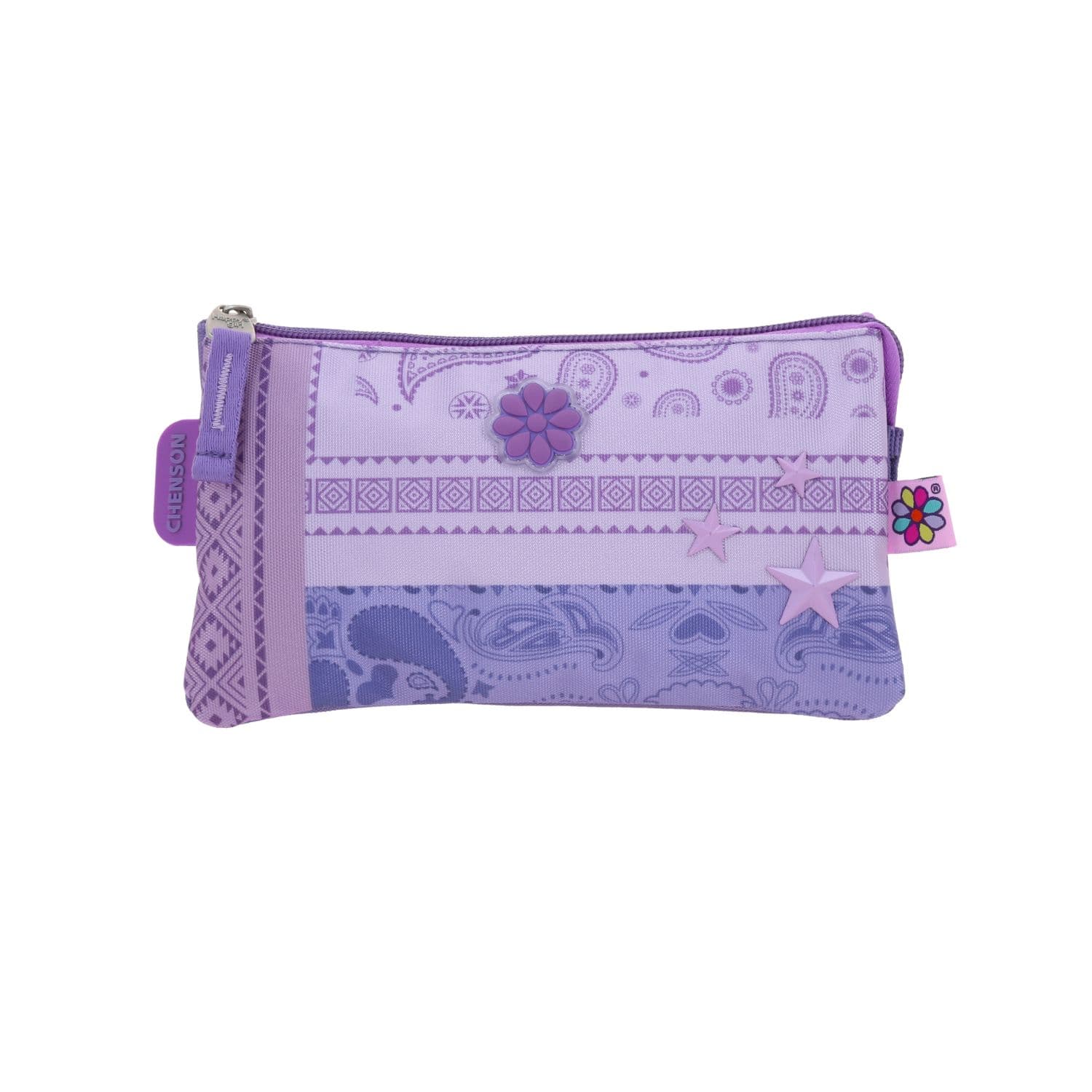 Lapicera escolar para niña Happy Girl by Chenson color uva con triple compartimento, modelo HG70254-U