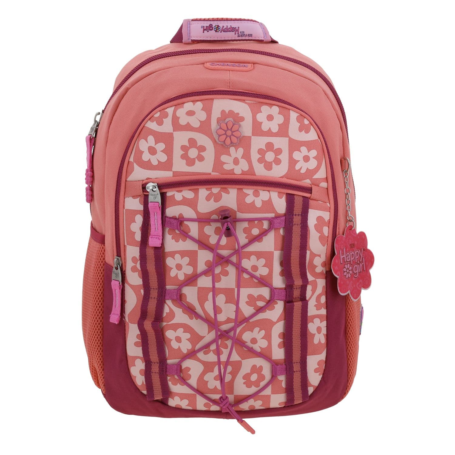 Mochila escolar para niña Happy Girl fucsia con compartimentos amplios, modelo HG70379-F