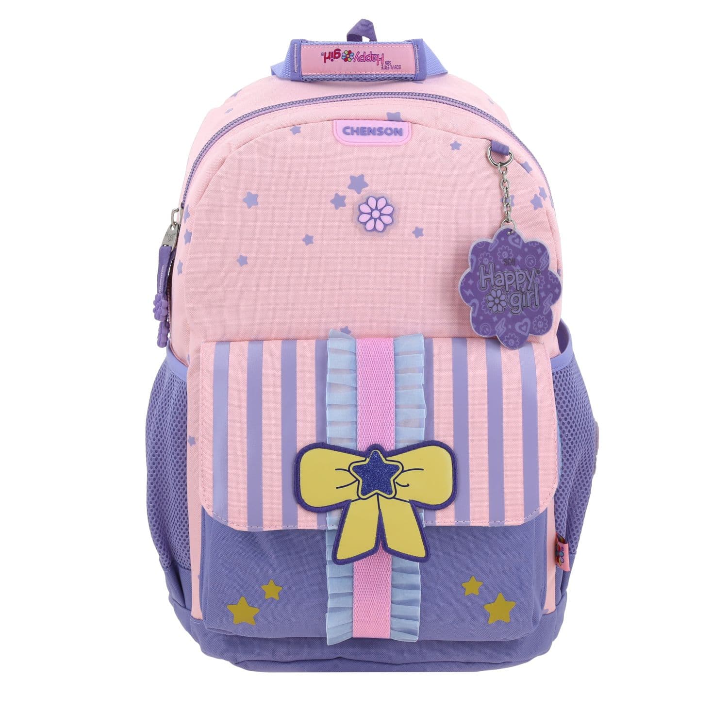 Mochila escolar para niña Happy Girl by Chenson rosa con diseño divertido, modelo HG70387-P