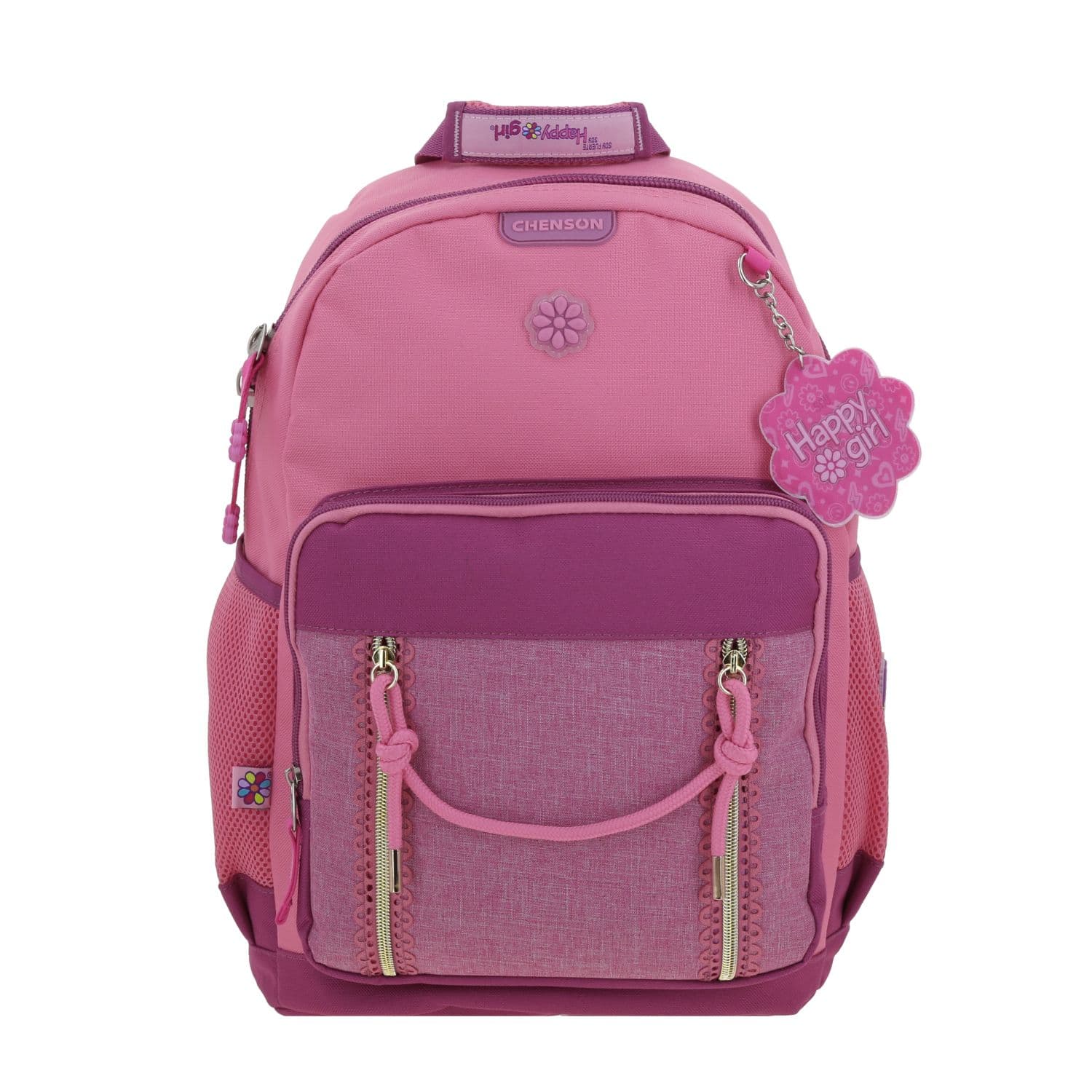 Mochila escolar para niña Happy Girl by Chenson Rosa con amplio espacio, modelo HG70652-P