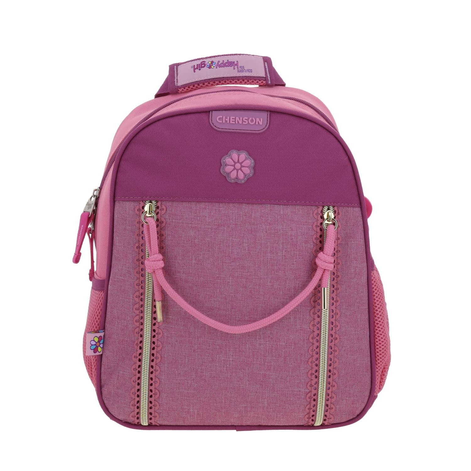 Mochila escolar para niña Happy Girl by Chenson color rosa con cierre, modelo HG70655-P