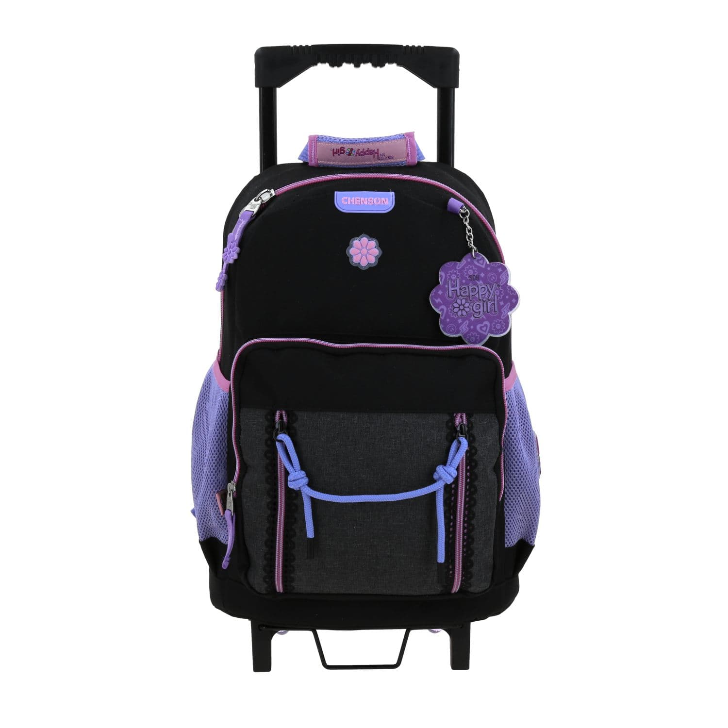 Mochila con Ruedas Happy Girl Negra para Niña - Durabilidad y Diversión, modelo HG70656-3