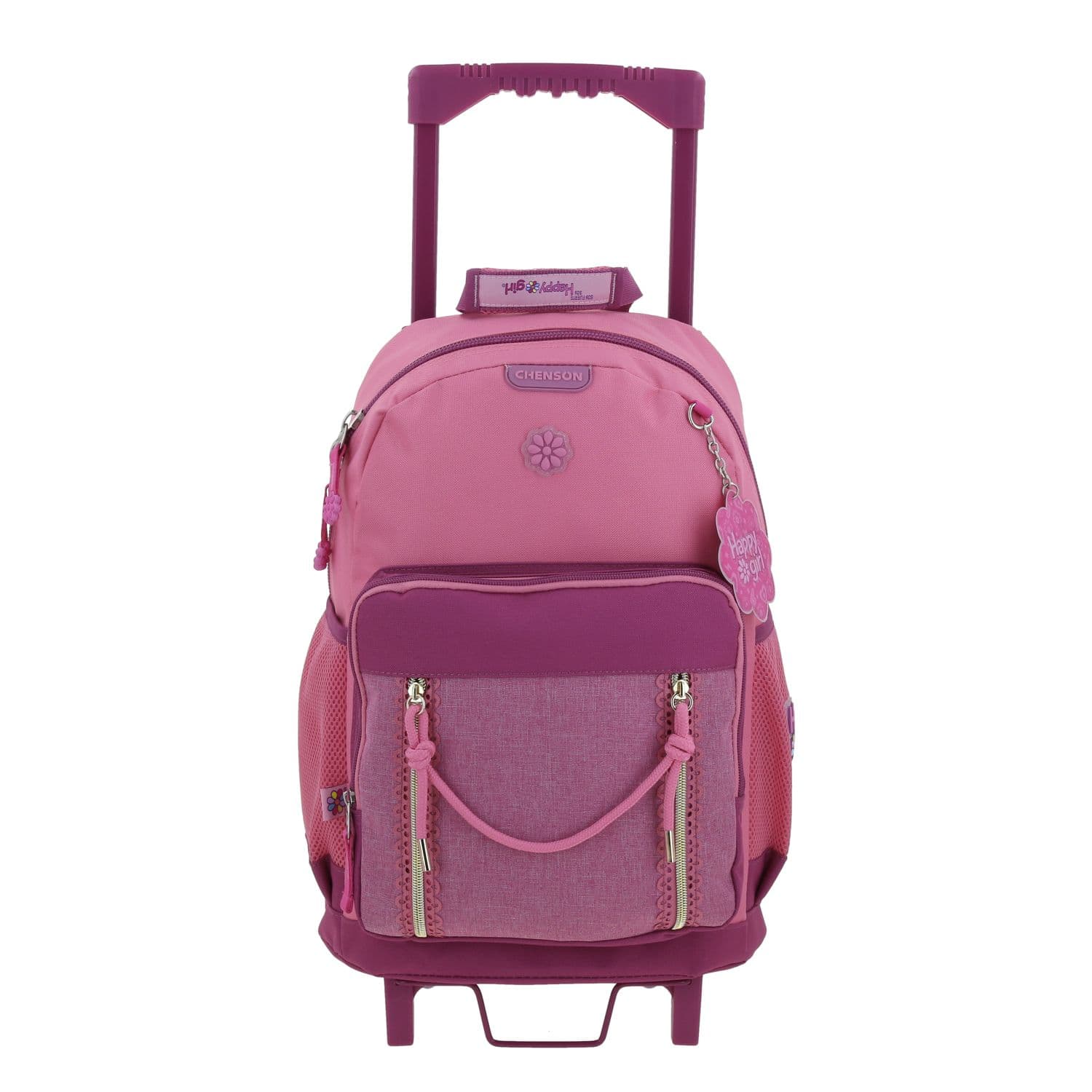 Mochila con Ruedas Happy Girl Rosa para Niña con Divertidos Detalles, modelo HG70656-P