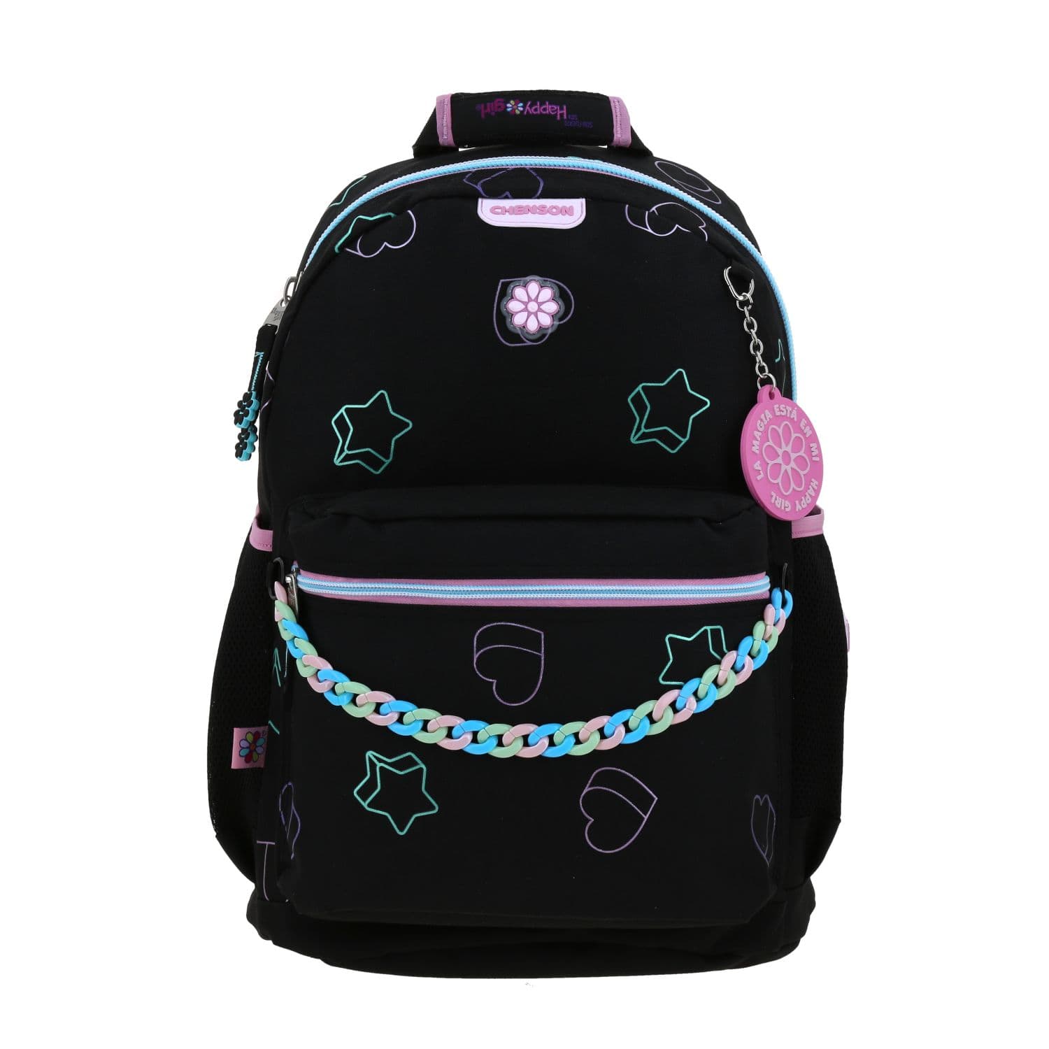 Mochila Escolar Happy Girl Negro | Resistente para Niña, modelo HG70819-3