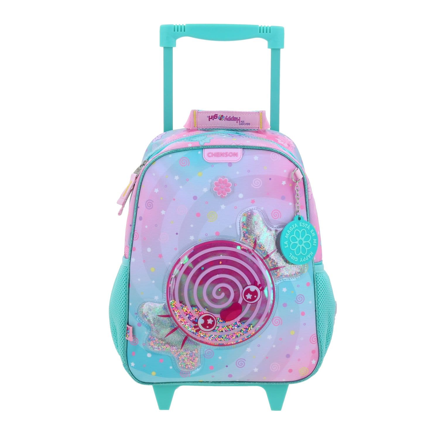 Mochila con Ruedas Happy Girl Turquesa Escolar Infantil, modelo HG70995-T