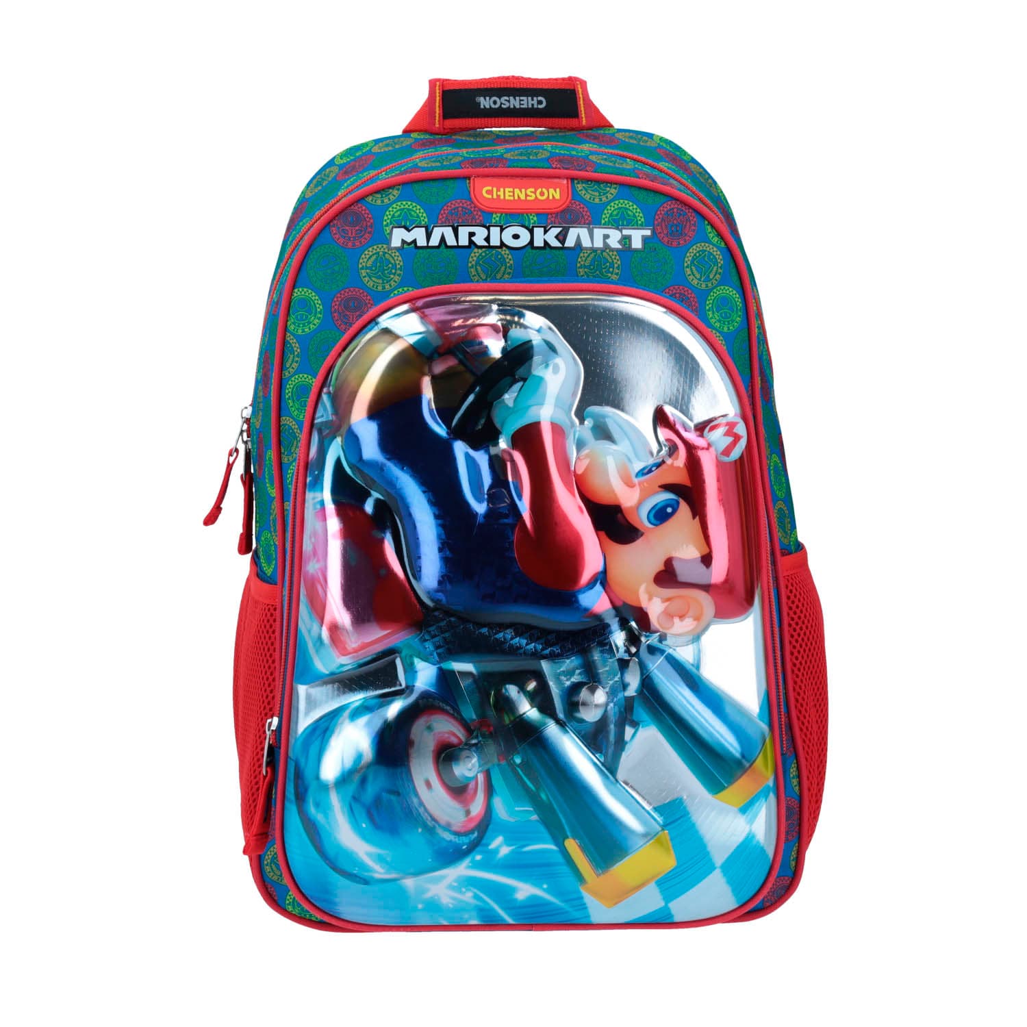 Mochila escolar para niño Mario Bros by Chenson azul con bolsillo frontal, modelo MB64505-9