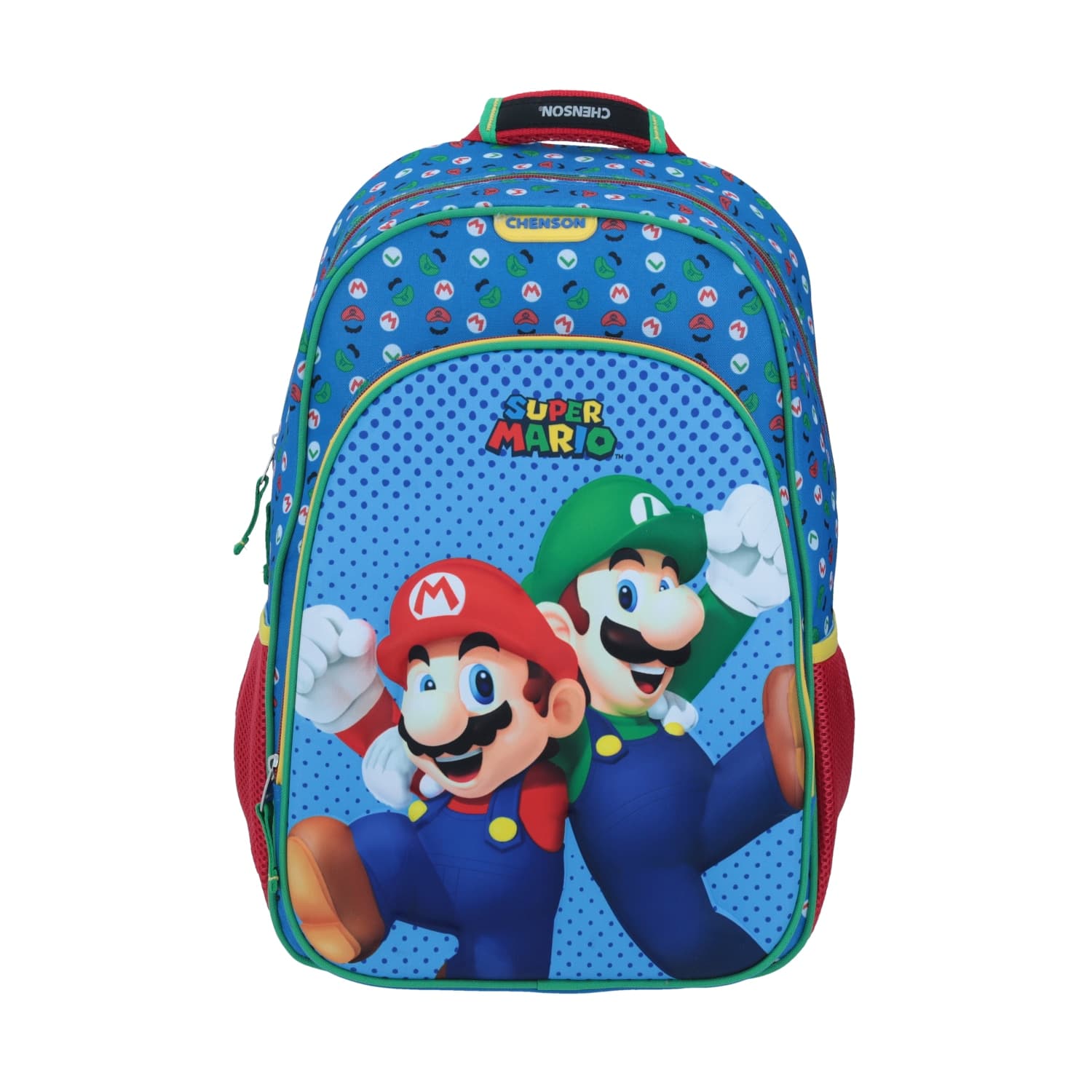 Mochila Escolar Mario Bros Azul Chenson - Bolsillos y Cierre, modelo MB64513-9