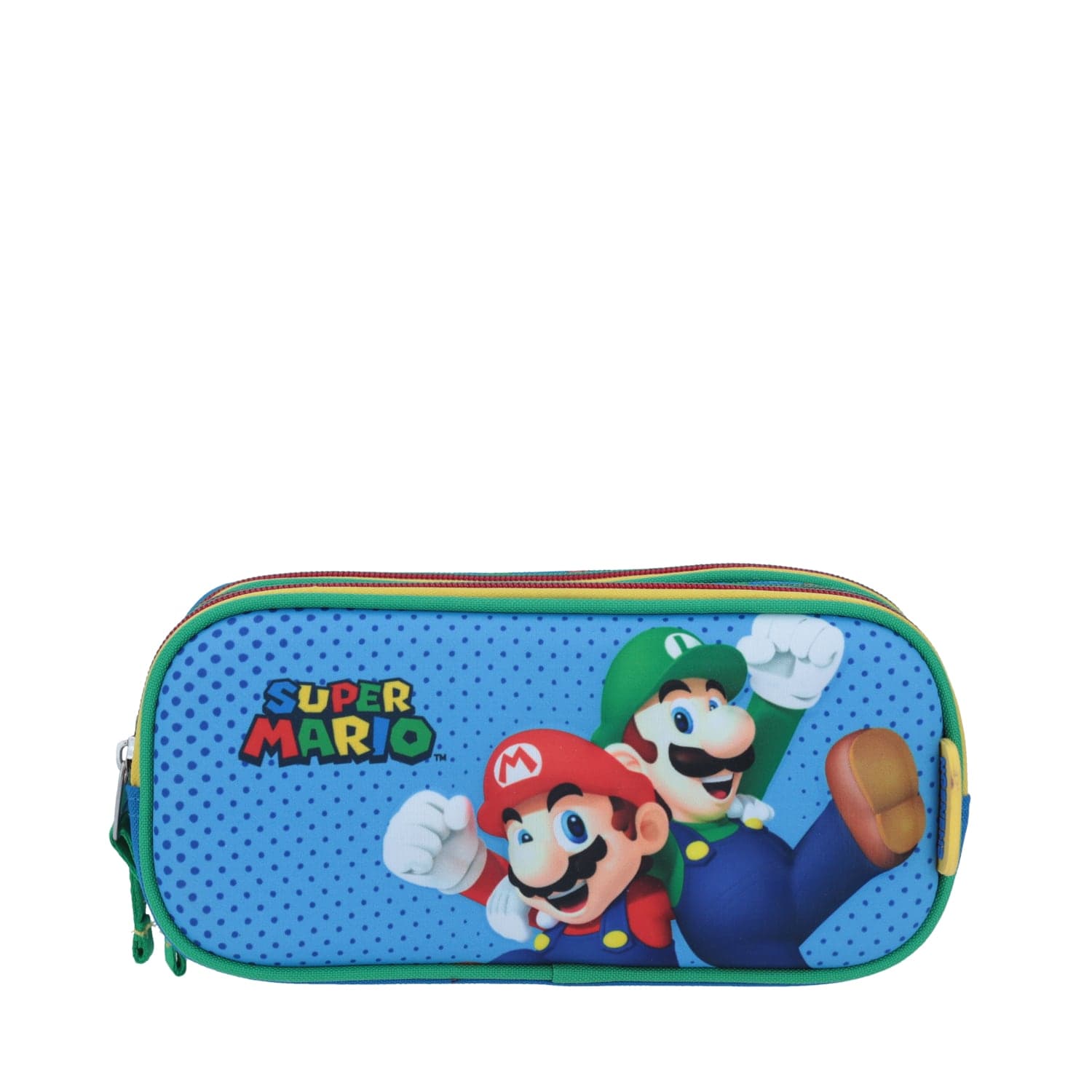Lapicera escolar para niño Mario Bros by Chenson color azul con doble compartimento, modelo MB64516-9