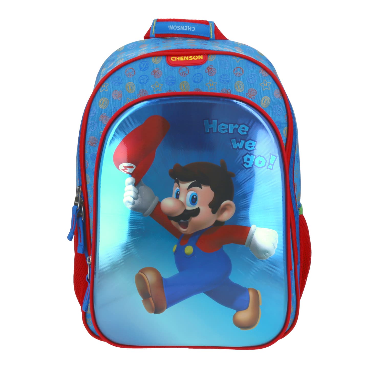 Mochila escolar para niño Mario Bros by Chenson color azul - Duradera y divertida, modelo MB65676-9
