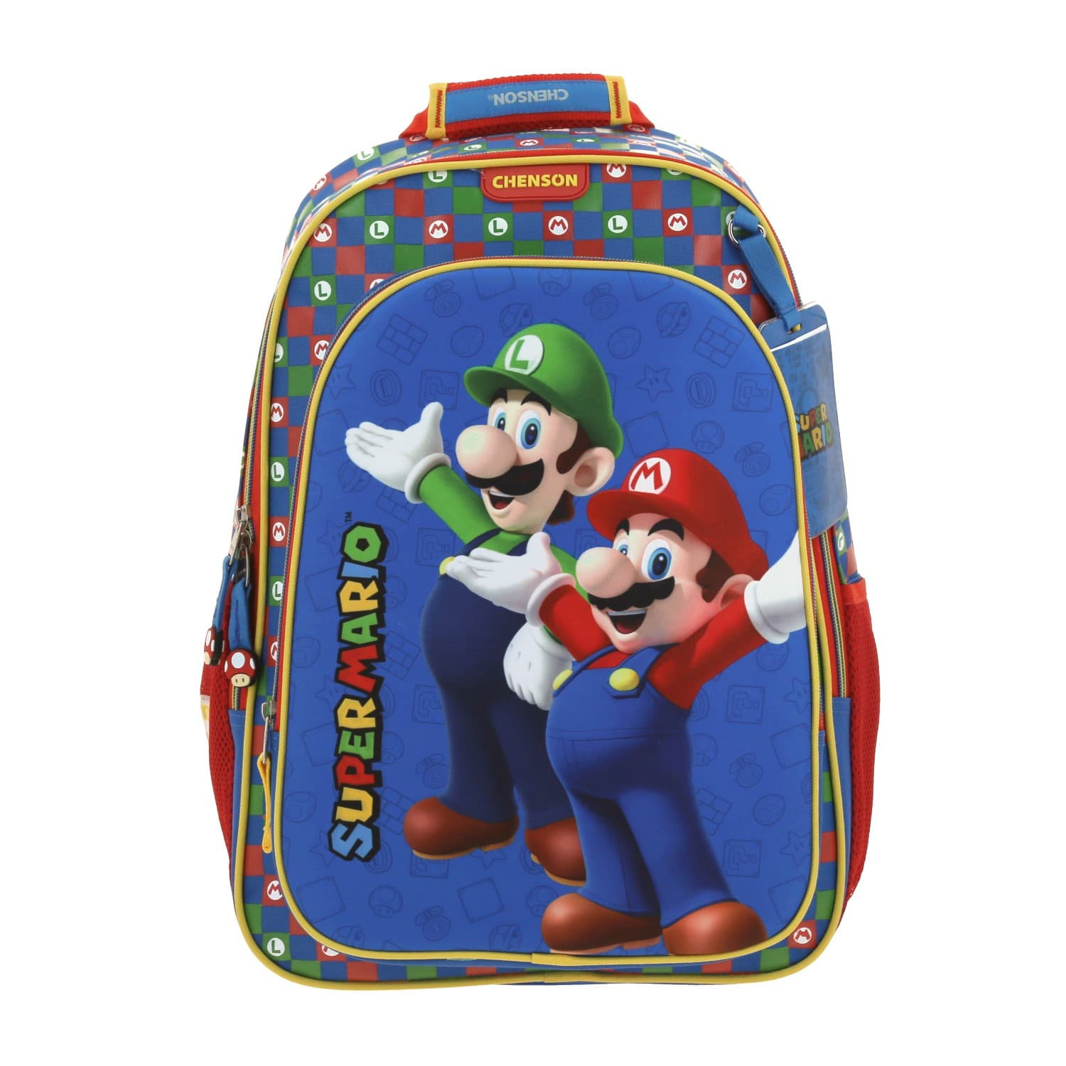 Mochila escolar para niño Mario Bros by Chenson color azul divertida y durable, modelo MB65967-9
