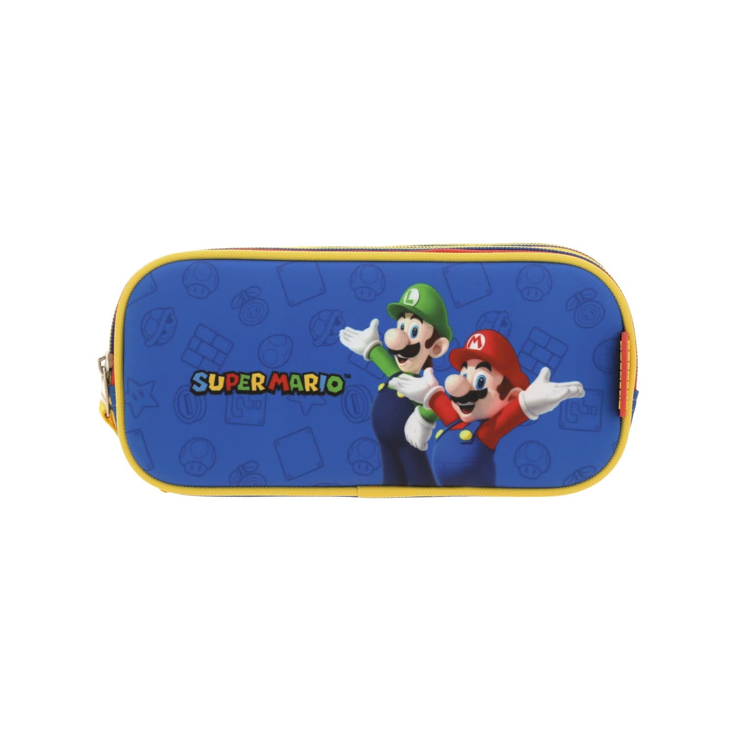 Lapicera escolar para niño Mario Bros by Chenson color azul con triple compartimento, modelo MB65969-9