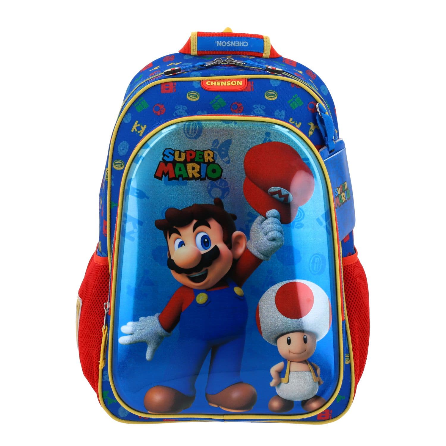 Mochila escolar para niño Mario Bros by Chenson color azul - Diversión y durabilidad, modelo MB65980-9