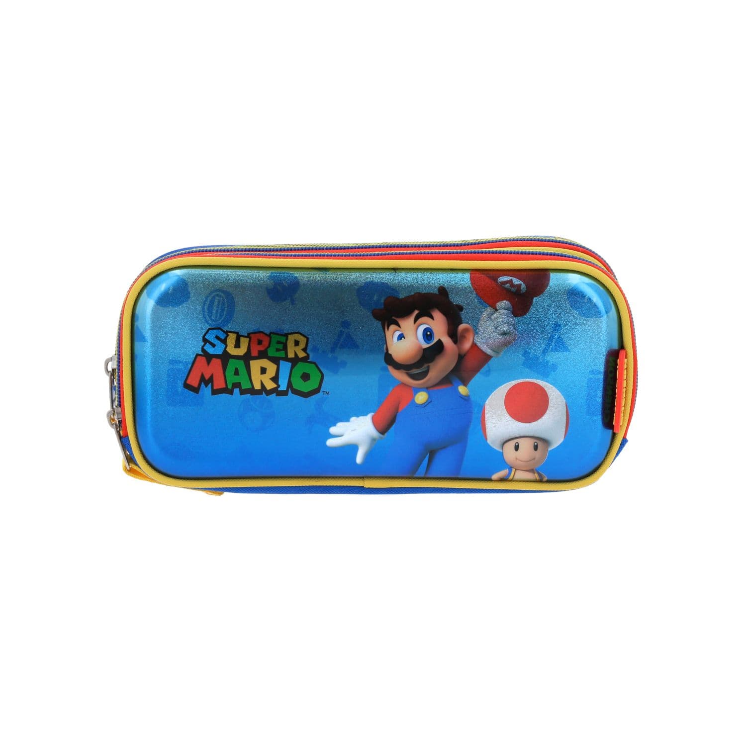 Lapicera escolar para niño Mario Bros by Chenson azul con triple compartimento, modelo MB65982-9