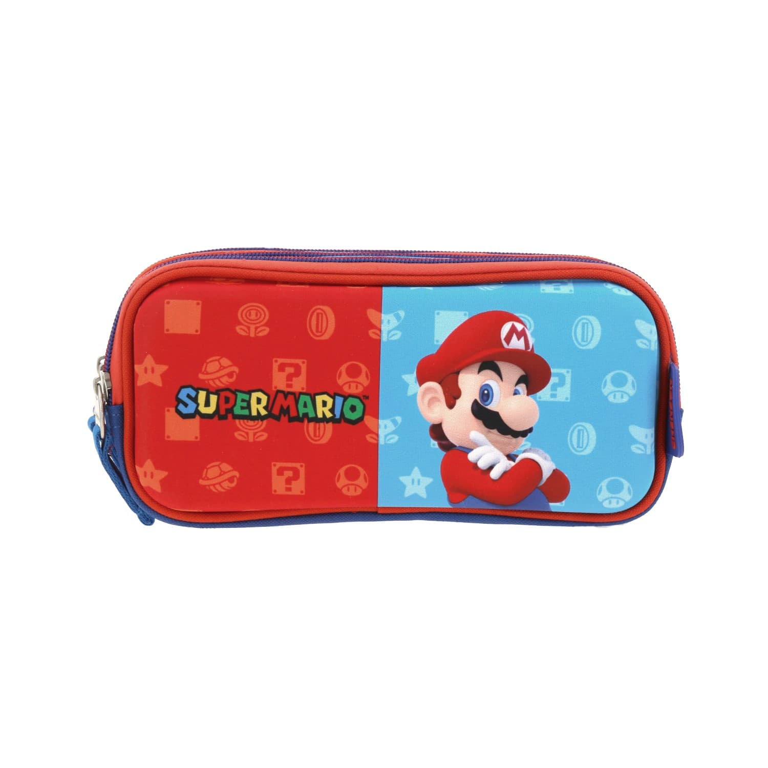 Lapicera escolar Mario Bros by Chenson azul con triple compartimento, modelo MB66080-9