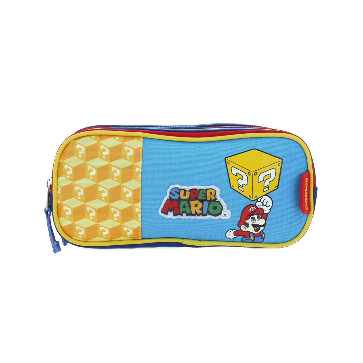 Lapicera escolar para niño Mario Bros by Chenson color azul con triple compartimento, modelo MB66107-9