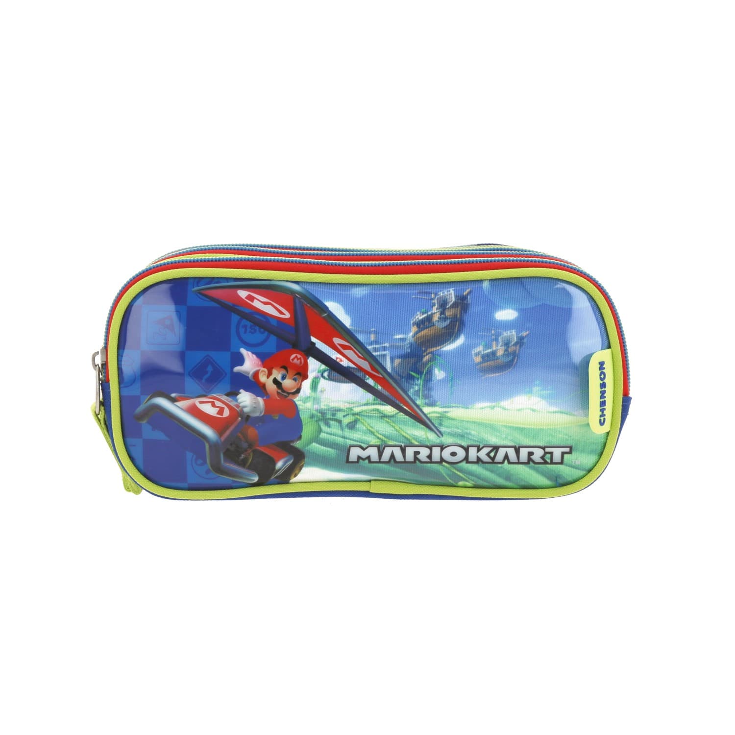 Lapicera escolar para niño Mario Bros by Chenson color azul con triple compartimento, modelo MB66137-9