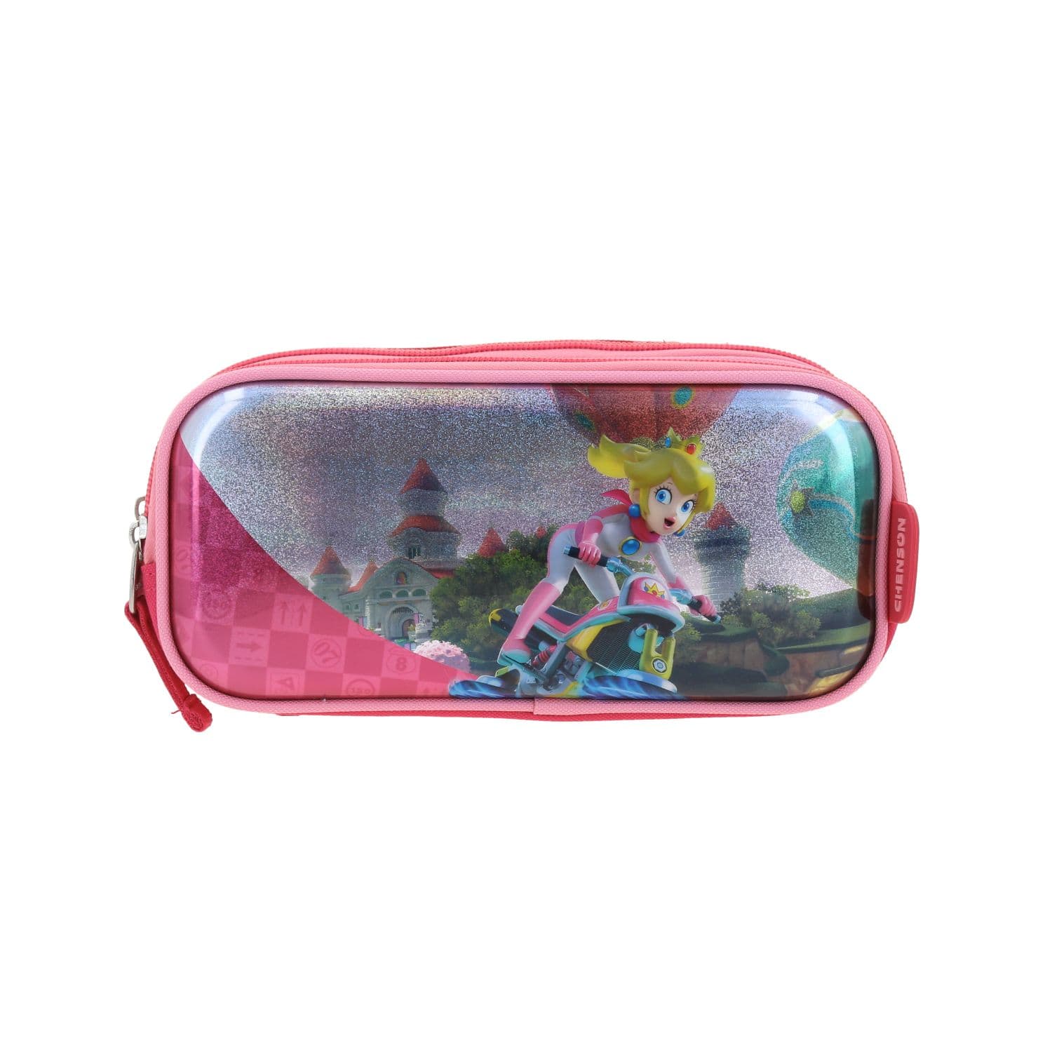 Lapicera escolar para niña Mario Bros by Chenson color rosa con triple compartimento, modelo MB66276-P