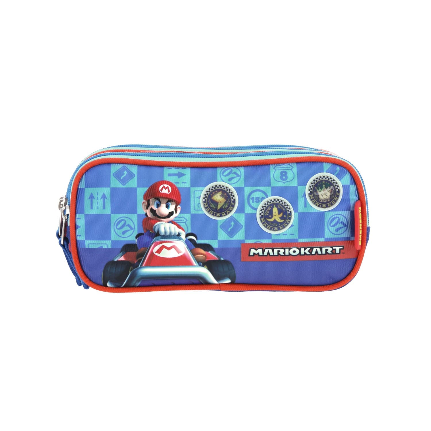 Lapicera escolar para niño Mario Bros by Chenson color rojo con triple compartimento, modelo MB66313-R