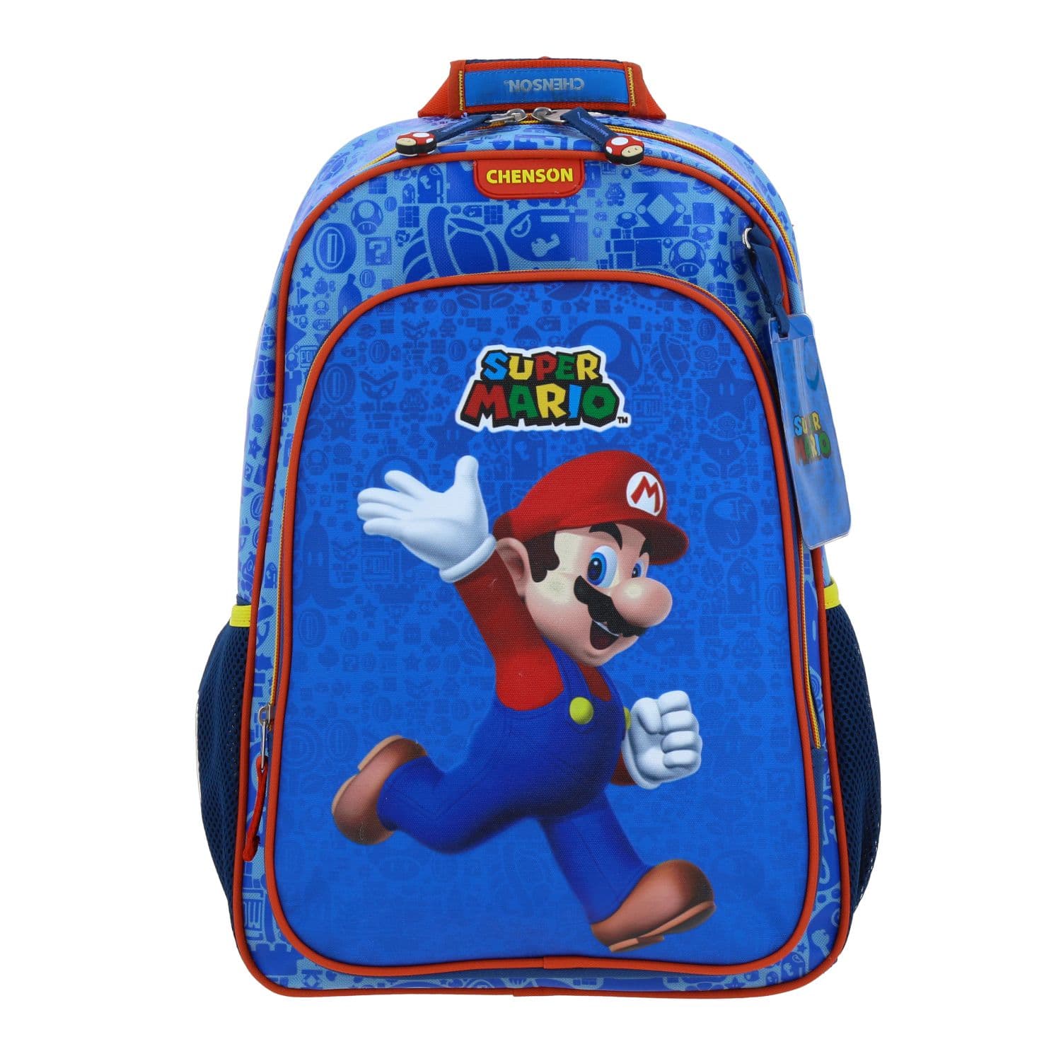 Mochila escolar para niño Mario Bros by Chenson color azul divertida y segura, modelo MB66340-9