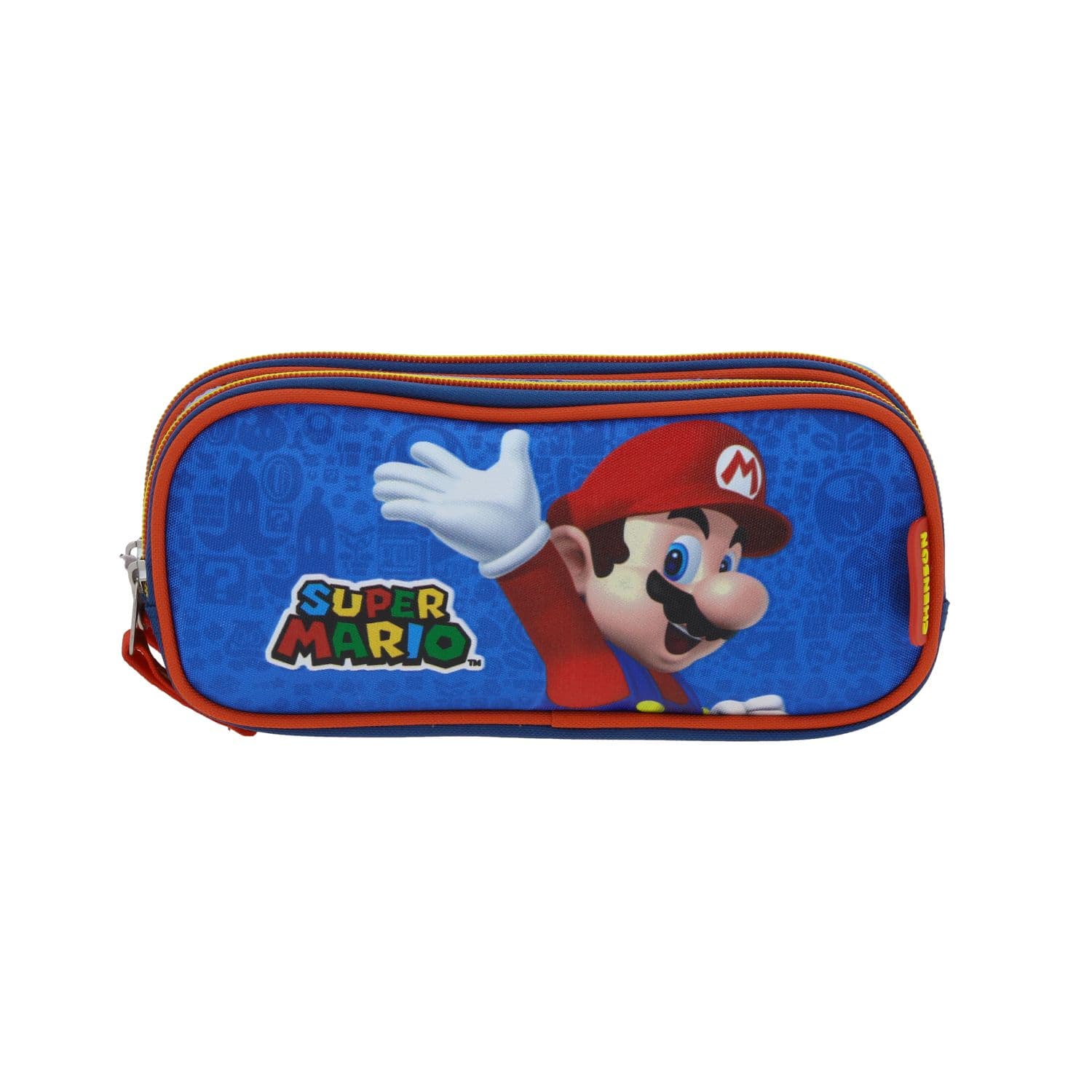 Lapicera escolar para niño Mario Bros by Chenson color azul con doble compartimento, modelo MB66343-9