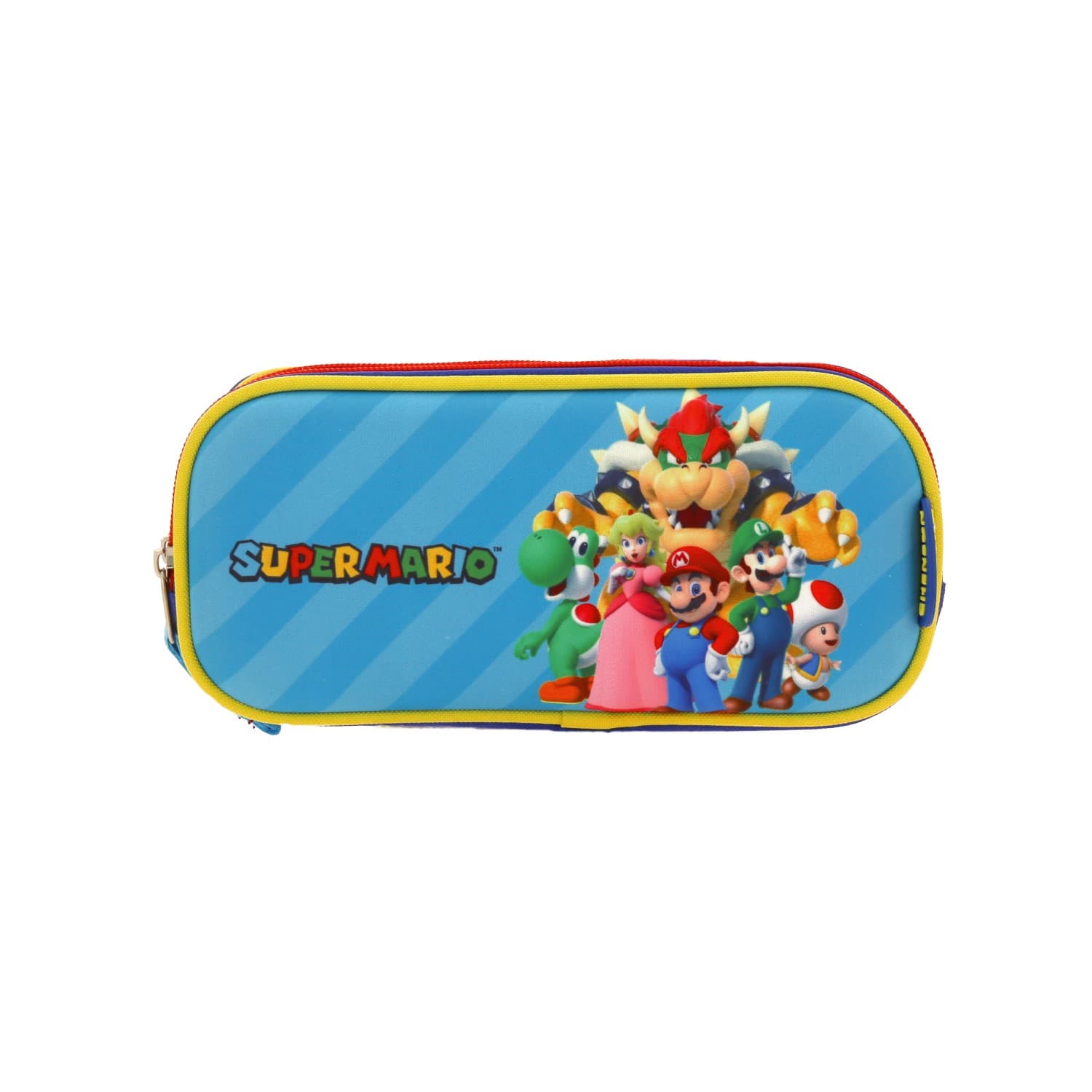 Lapicera escolar para niño Mario Bros by Chenson color rojo con triple compartimento, modelo MB66370-R