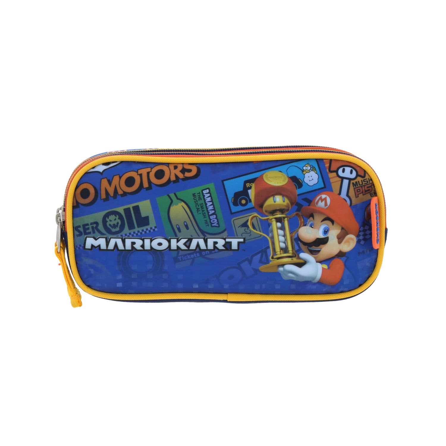 Lapicera escolar para niño Mario Bros by Chenson azul con doble compartimento, modelo MB66414-9