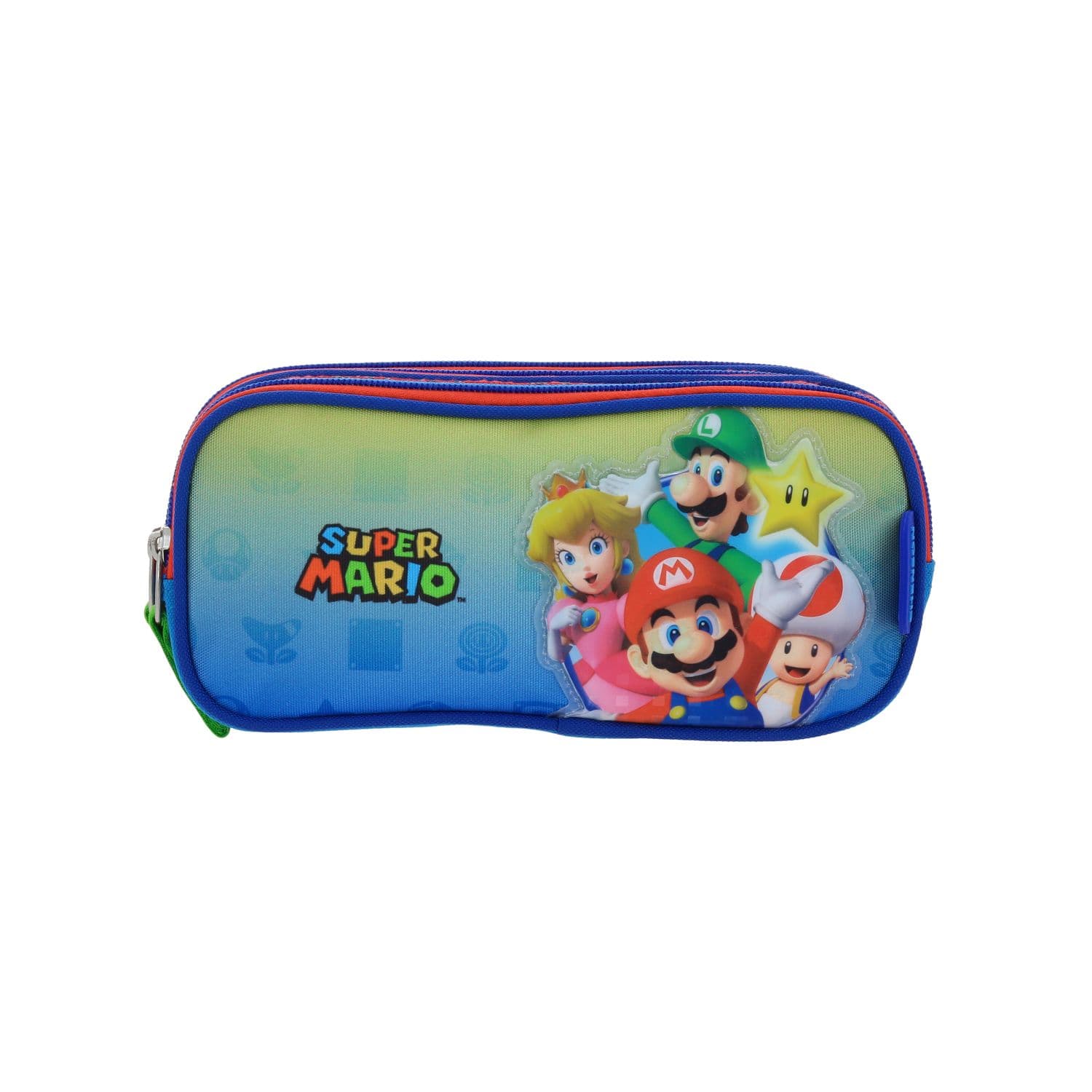 Lapicera escolar para niño Mario Bros by Chenson color rojo con triple compartimento, modelo MB66456-R