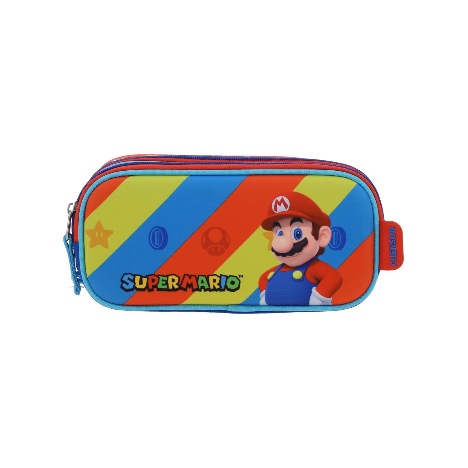 Lapicera escolar Mario Bros by Chenson roja con triple compartimento, modelo MB66576-R