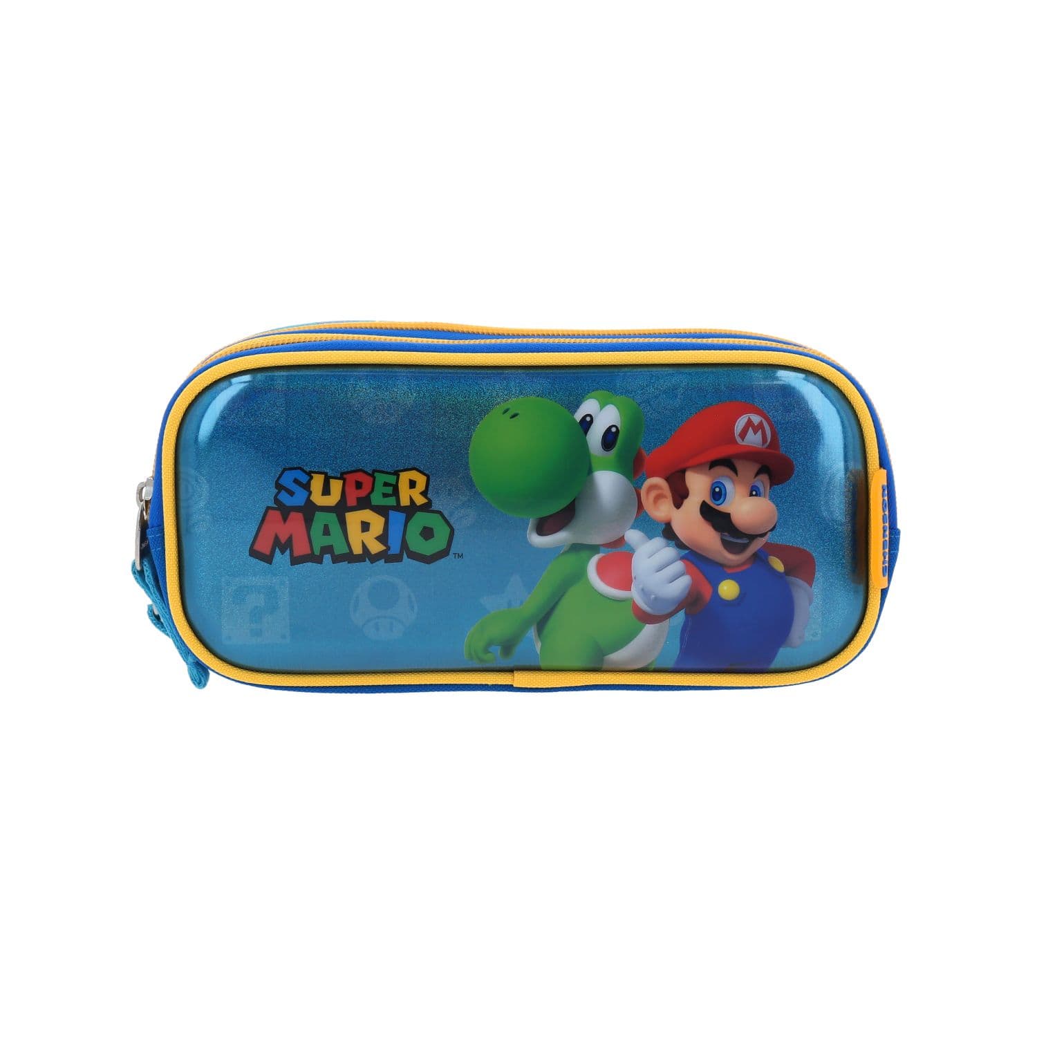 Lapicera escolar para niño Mario Bros by Chenson color azul con triple compartimiento, modelo MB66588-9