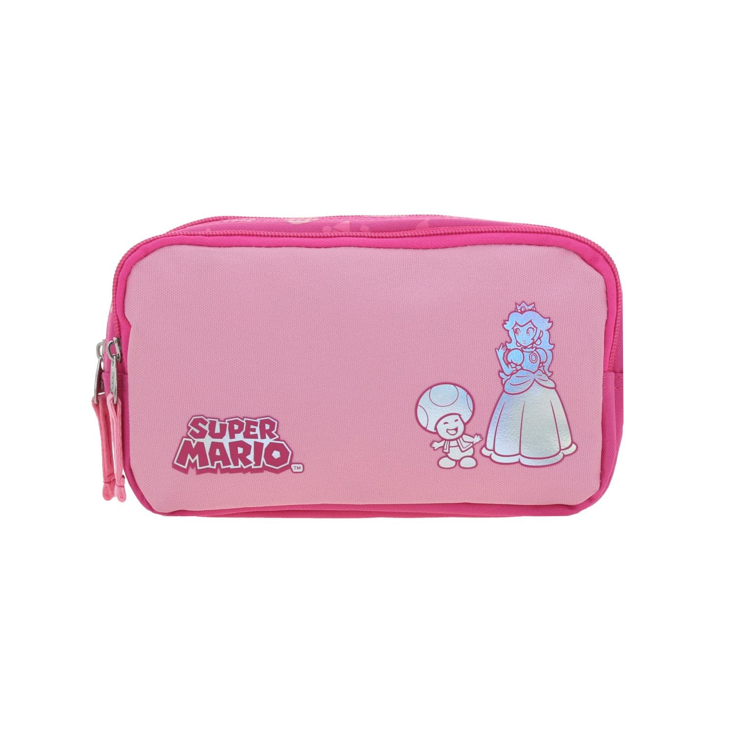 Lapicera escolar para niña Mario Bros by Chenson color rosa con doble compartimento, modelo MB66596-P