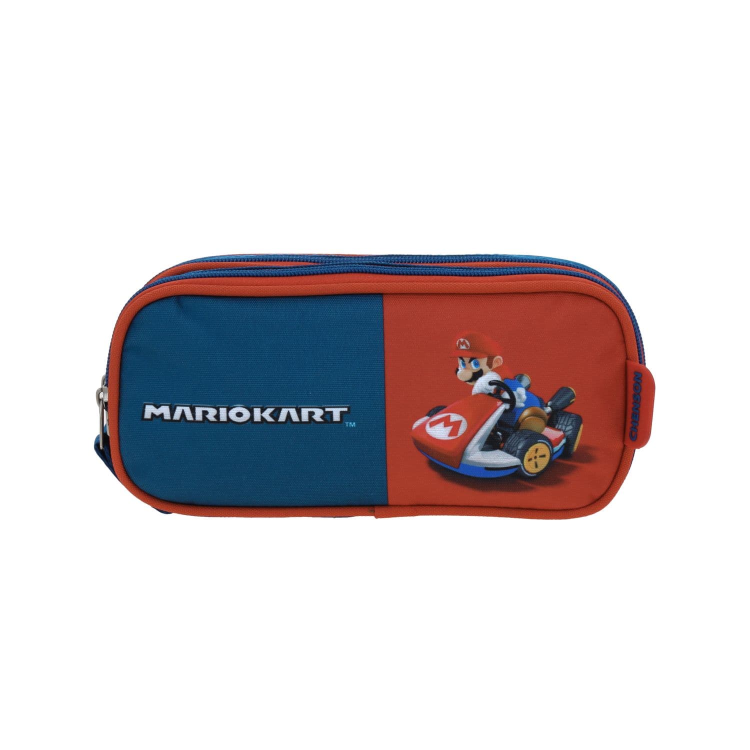 Lapicera escolar Mario Bros by Chenson color azul con doble compartimento, modelo MB70212-9