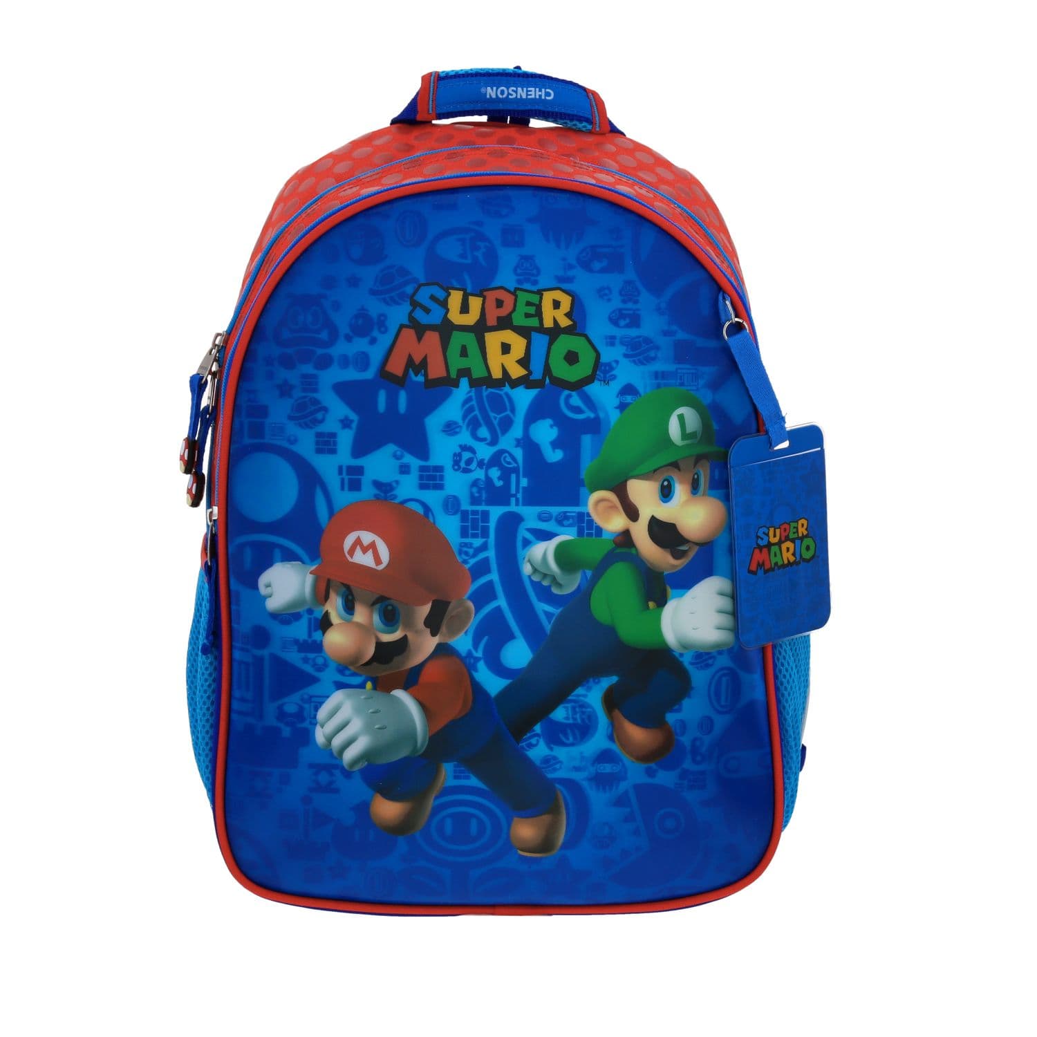 Mochila escolar para niño Mario Bros by Chenson color azul divertida y duradera, modelo MB70307-9