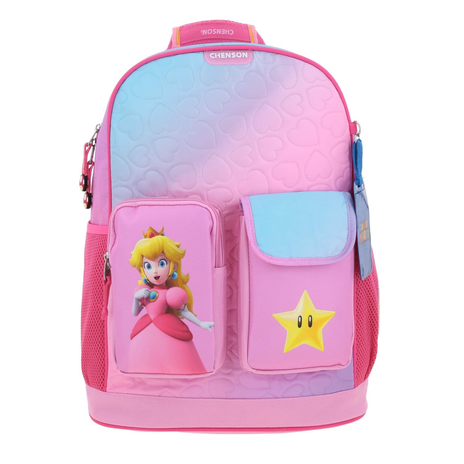Mochila escolar para niña Mario Bros by Chenson color rosa divertida y segura, modelo MB70430-P