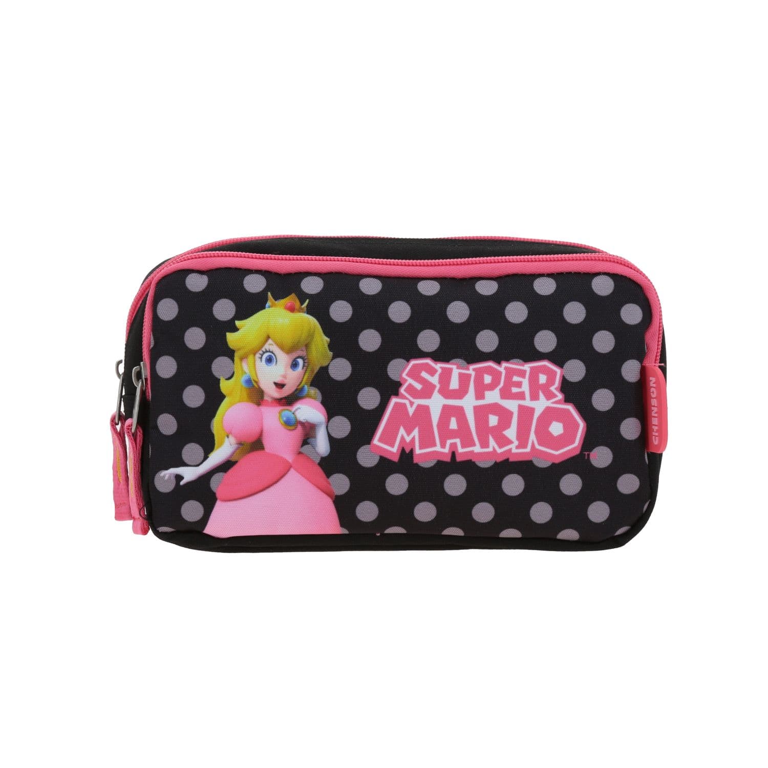 Lapicera escolar para niña Mario Bros by Chenson color negro con doble compartimento, modelo MB70458-3