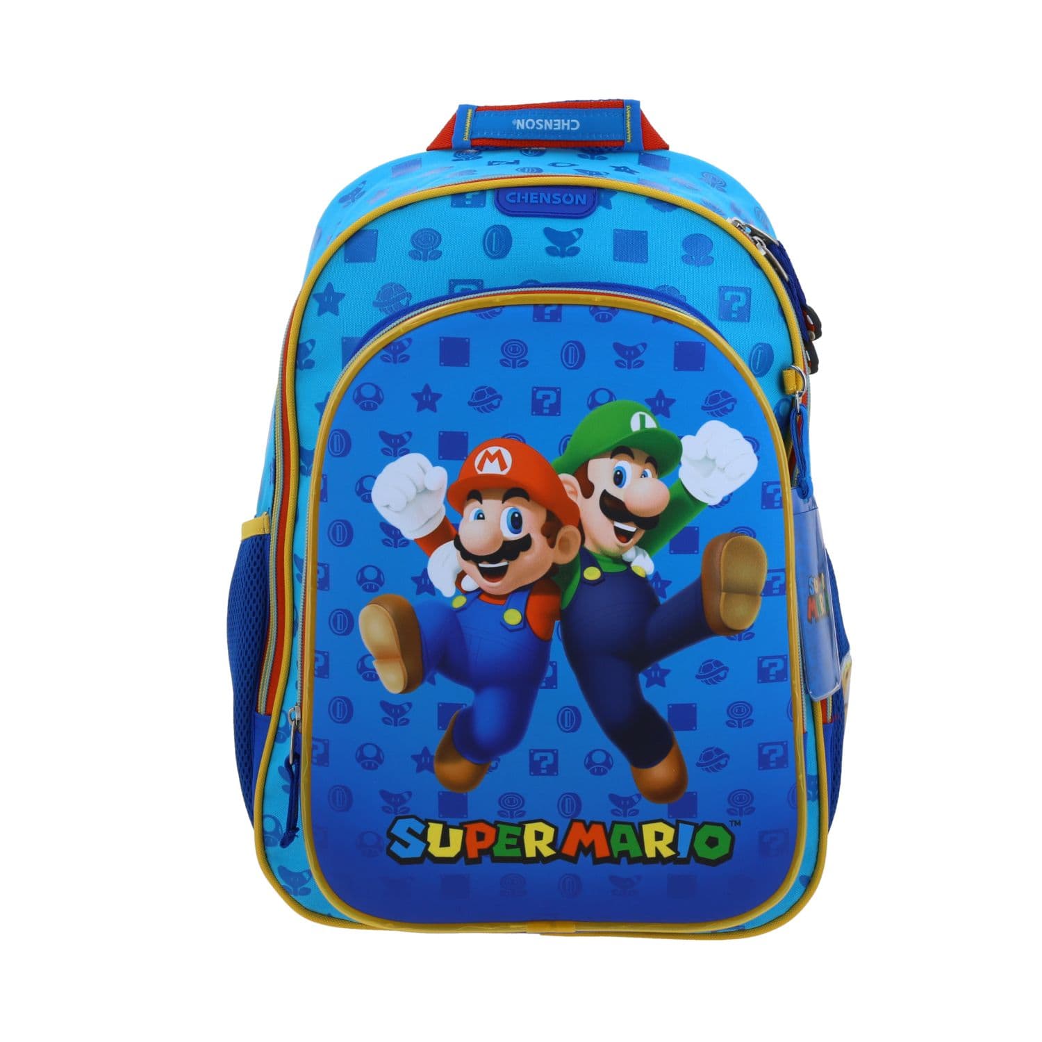Mochila escolar para niño Mario Bros by Chenson azul con amplio compartimento, modelo MB70502-9