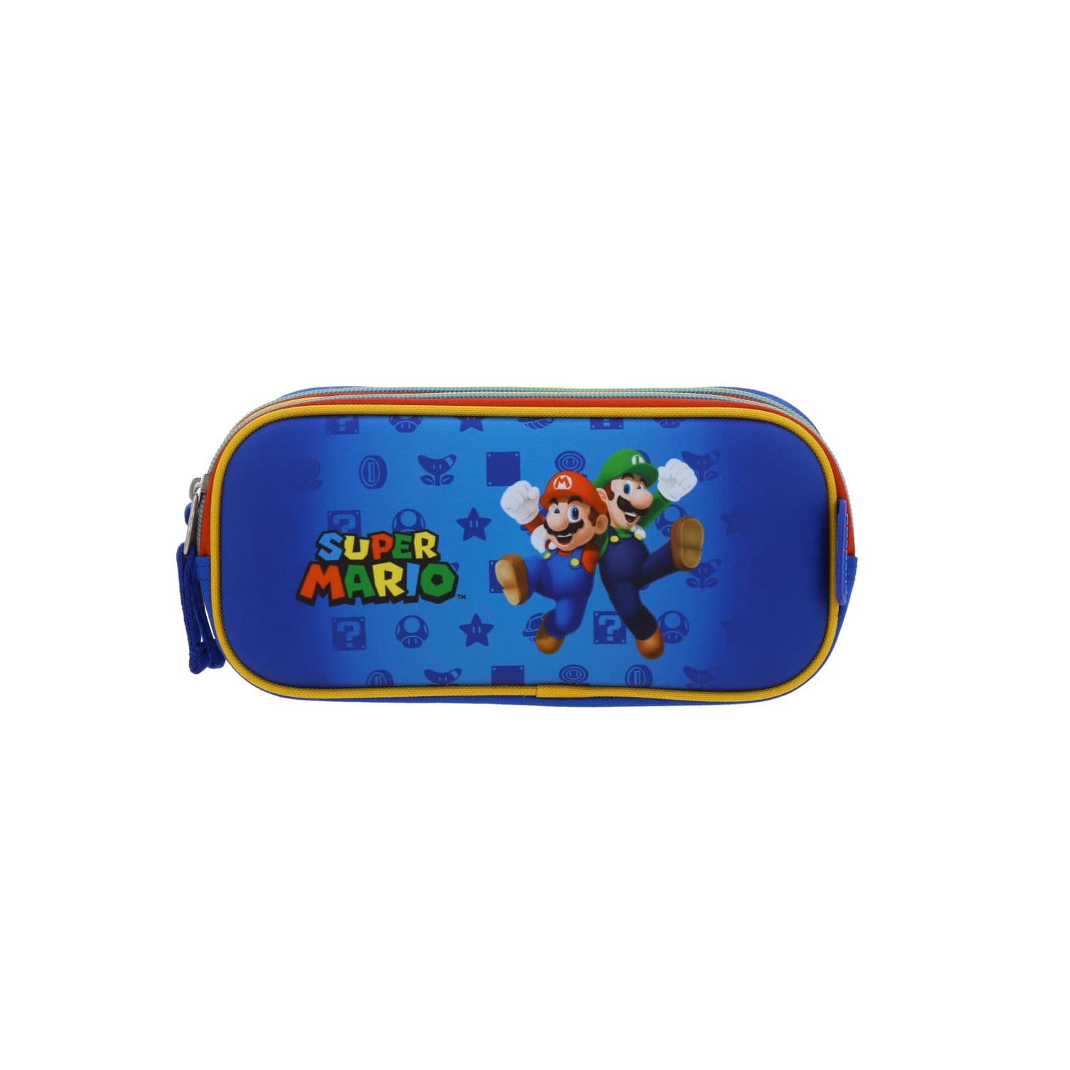 Lapicera escolar para niño Mario Bros by Chenson azul con triple compartimento, modelo MB70504-9