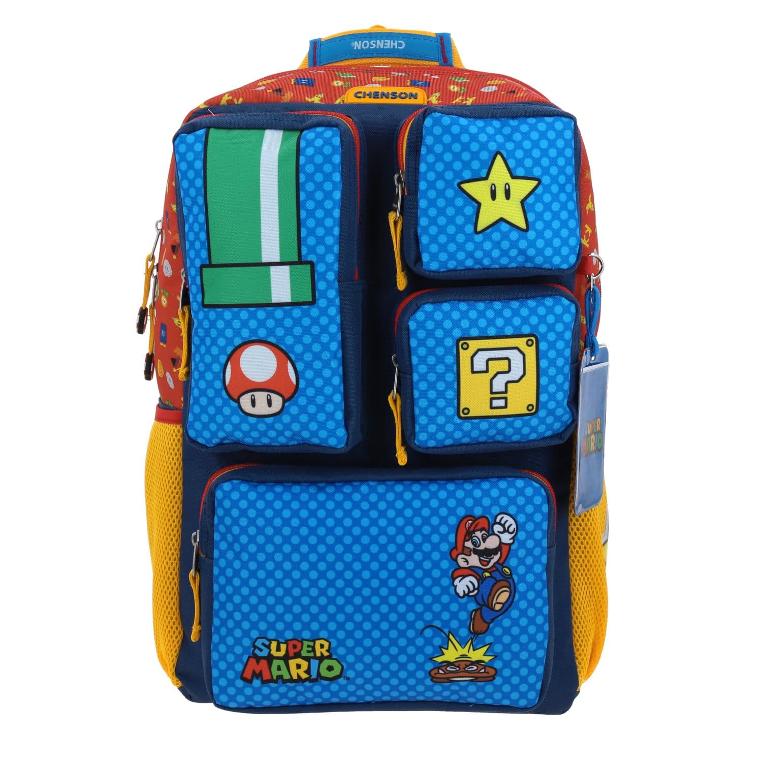 Mochila escolar para niño Mario Bros by Chenson color azul divertida y duradera, modelo MB70508-9