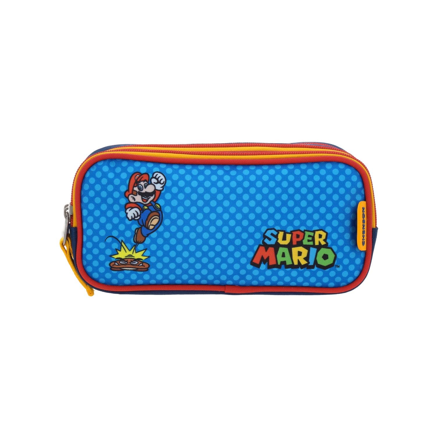 Lapicera escolar para niño Mario Bros by Chenson azul con triple compartimento, modelo MB70510-9