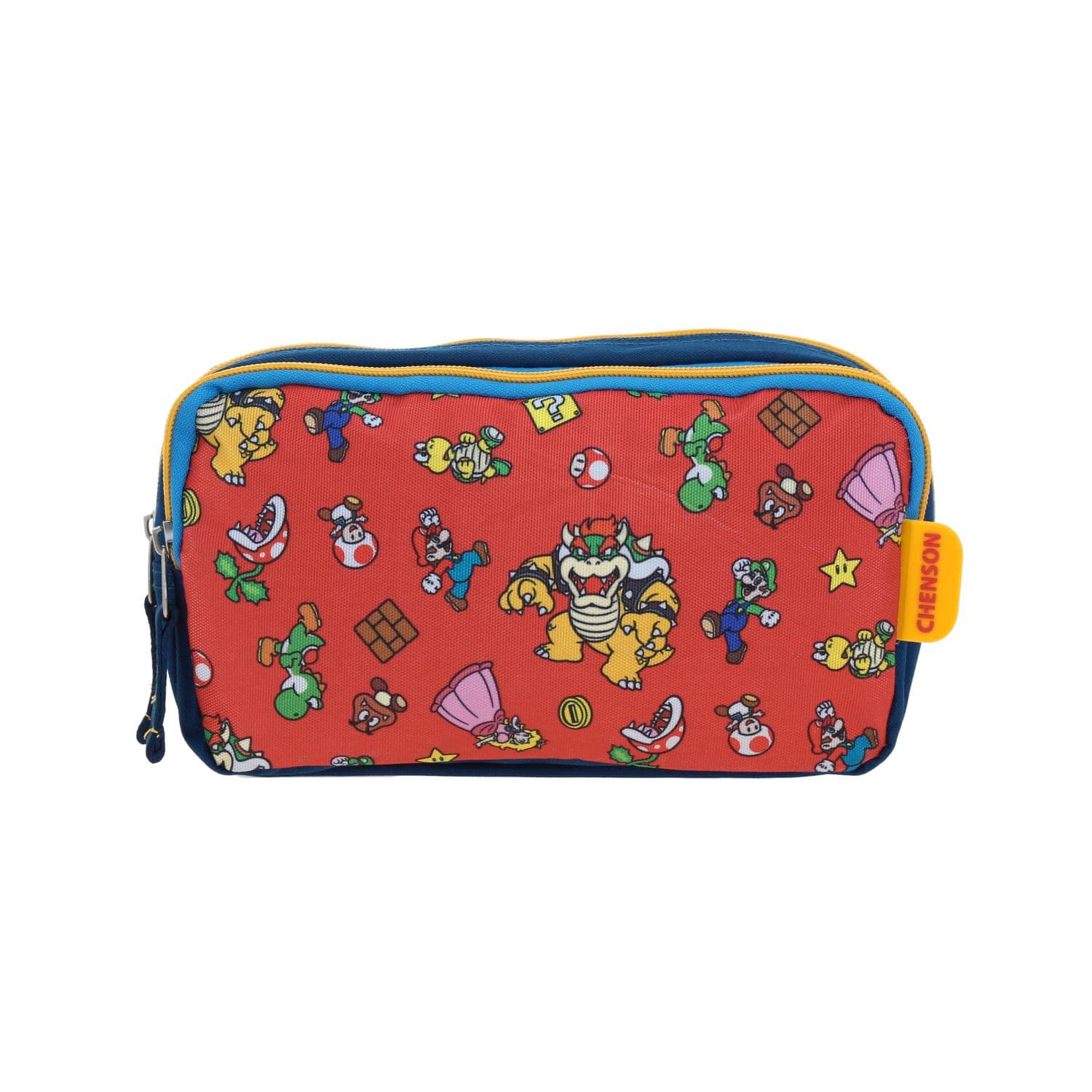 Lapicera escolar Mario Bros by Chenson azul con doble compartimento, modelo MB70522-9