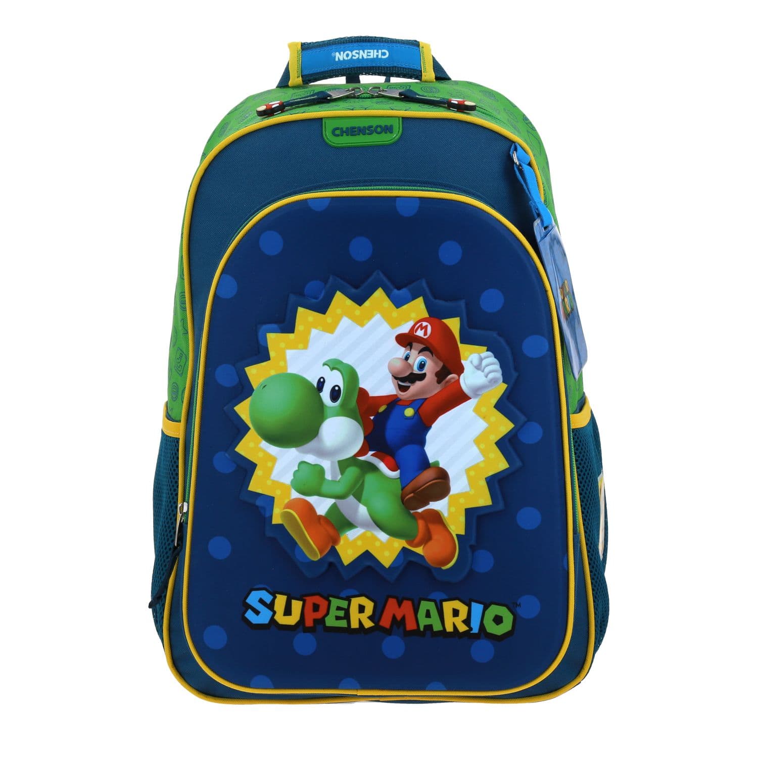 Mochila escolar para niño Mario Bros by Chenson color azul, divertida y segura, modelo MB70626-9
