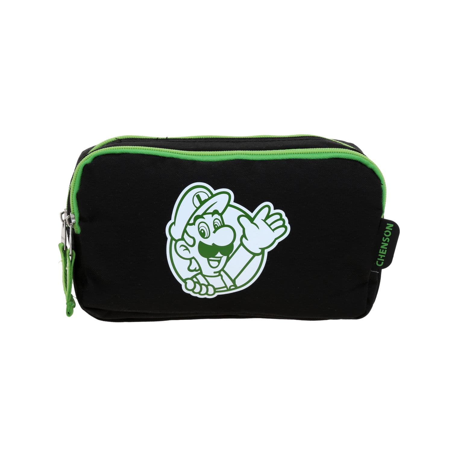 Lapicera escolar para niño Mario Bros by Chenson verde con doble compartimento, modelo MB70668-G