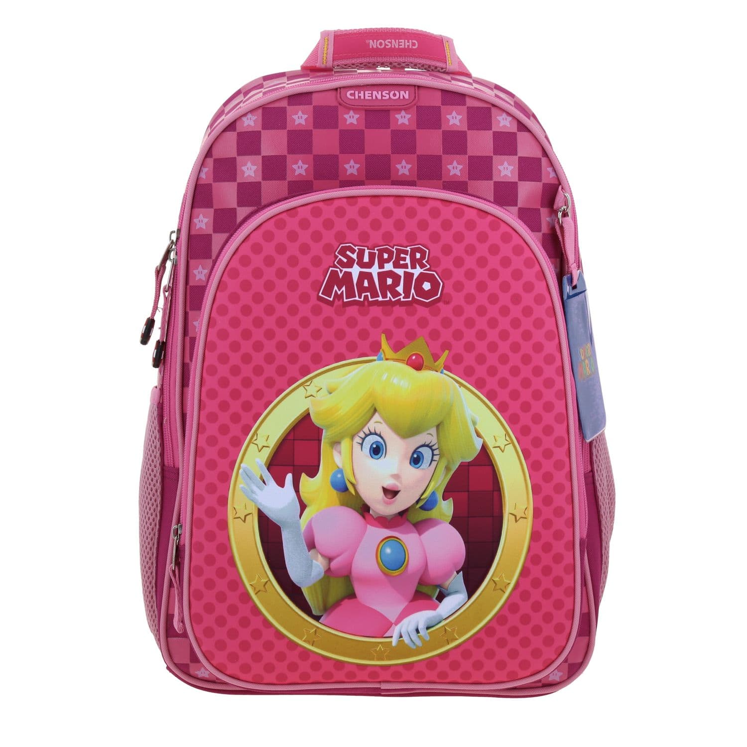 Mochila escolar para niña Mario Bros by Chenson color rosa divertida y segura, modelo MB70733-P