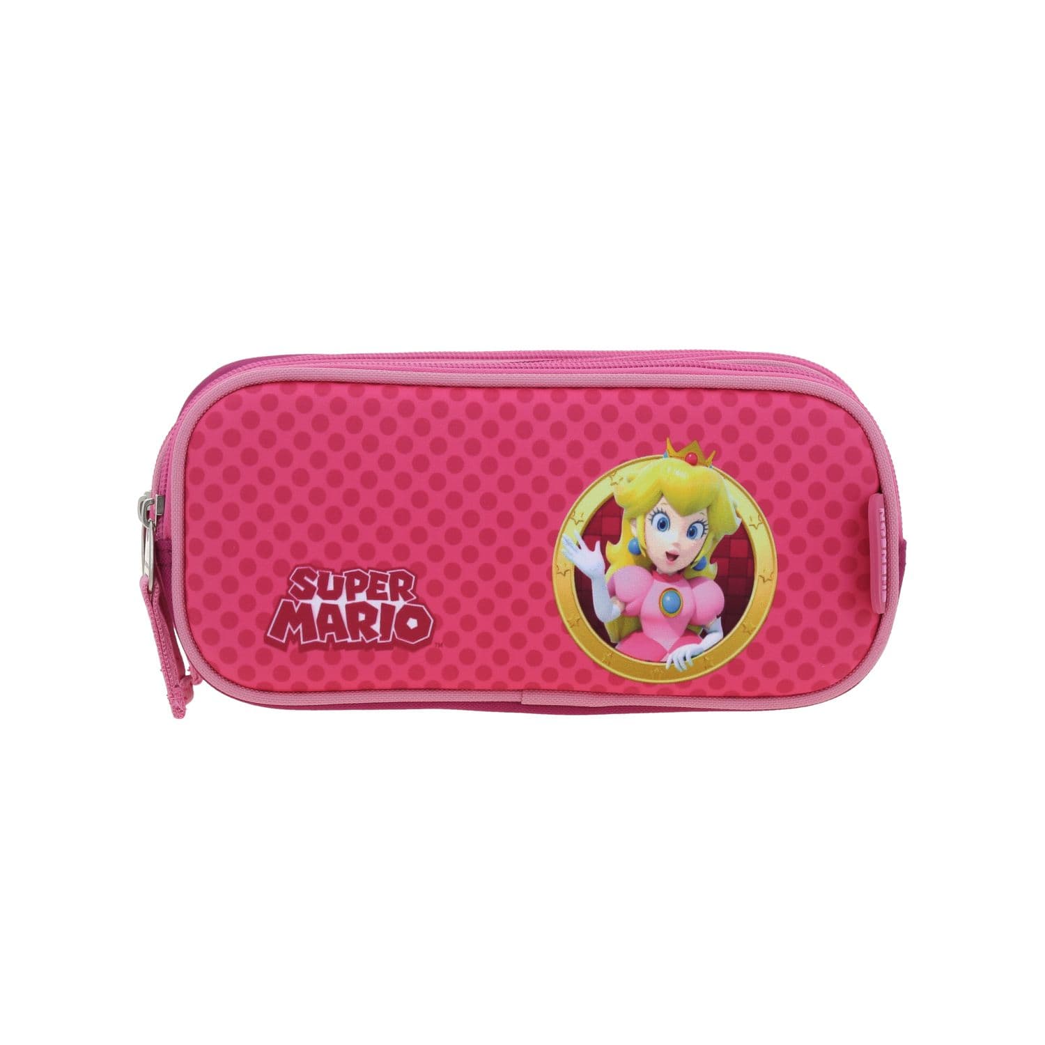 Lapicera escolar para niña Mario Bros by Chenson color rosa con triple compartimento, modelo MB70735-P