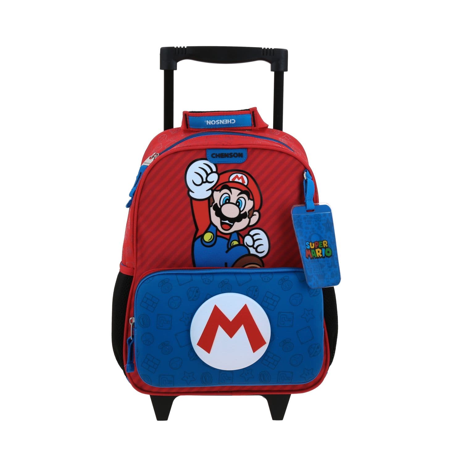 Mochila con Ruedas Mario Bros Azul Chenson Kinder, modelo MB71109-9