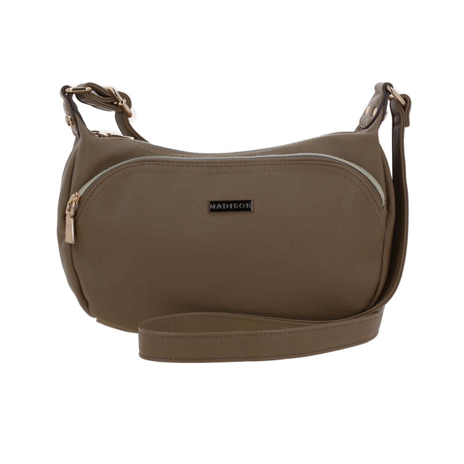 Bolsa de lado para dama Madison by Chenson color Camel con múltiples bolsillos, modelo MD25137-8