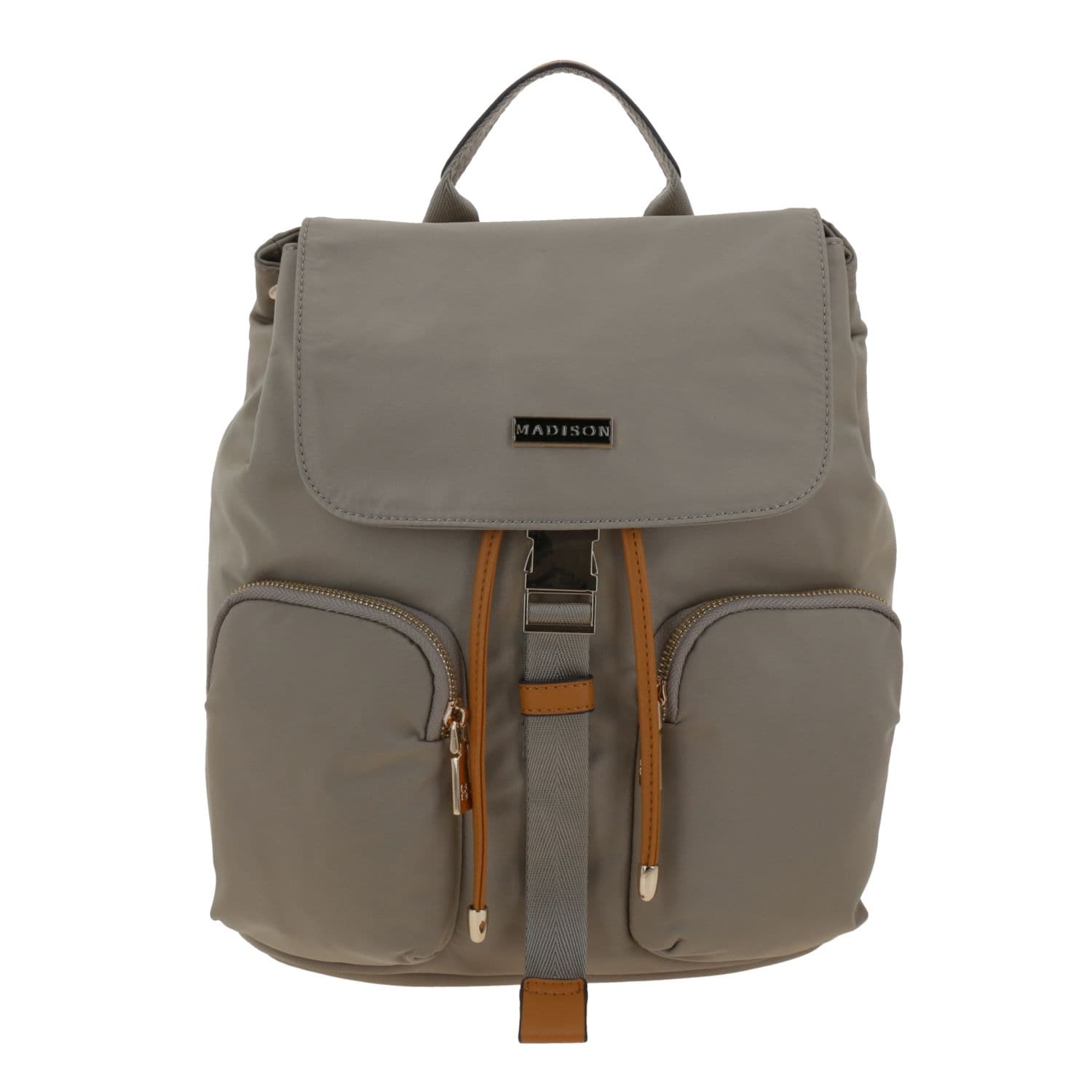 Mochila para dama Madison by Chenson Camel con doble bolsillo frontal, modelo MD25165-8